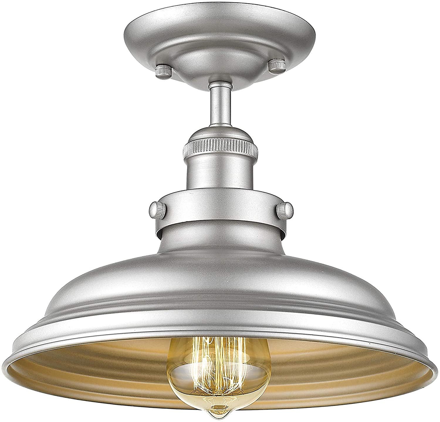 Silver Industrial-Style 1-Light Semi-Flush Ceiling Fixture 10" Wide