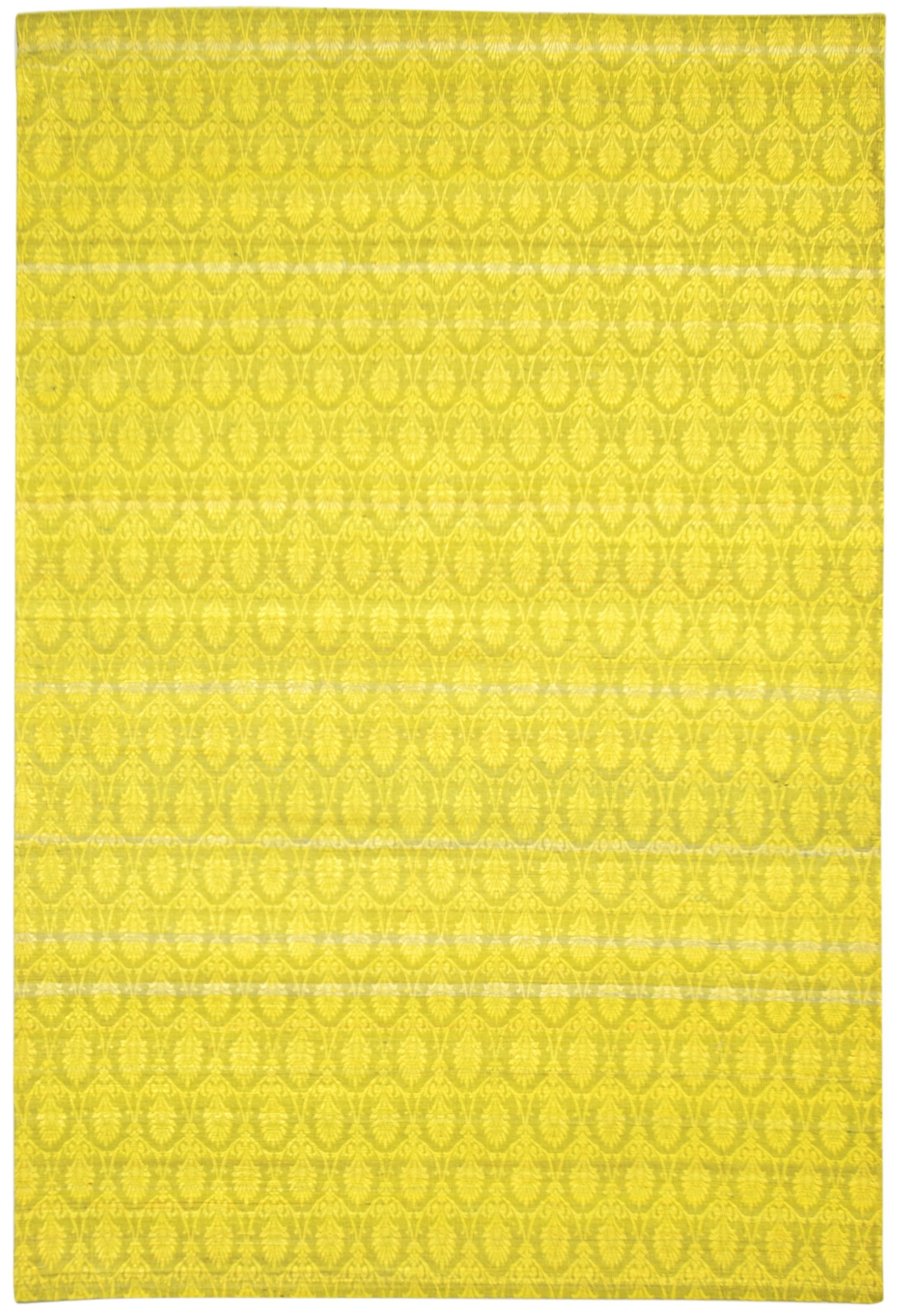 Yellow Floral Handmade Wool and Viscose 5' x 7' Rug