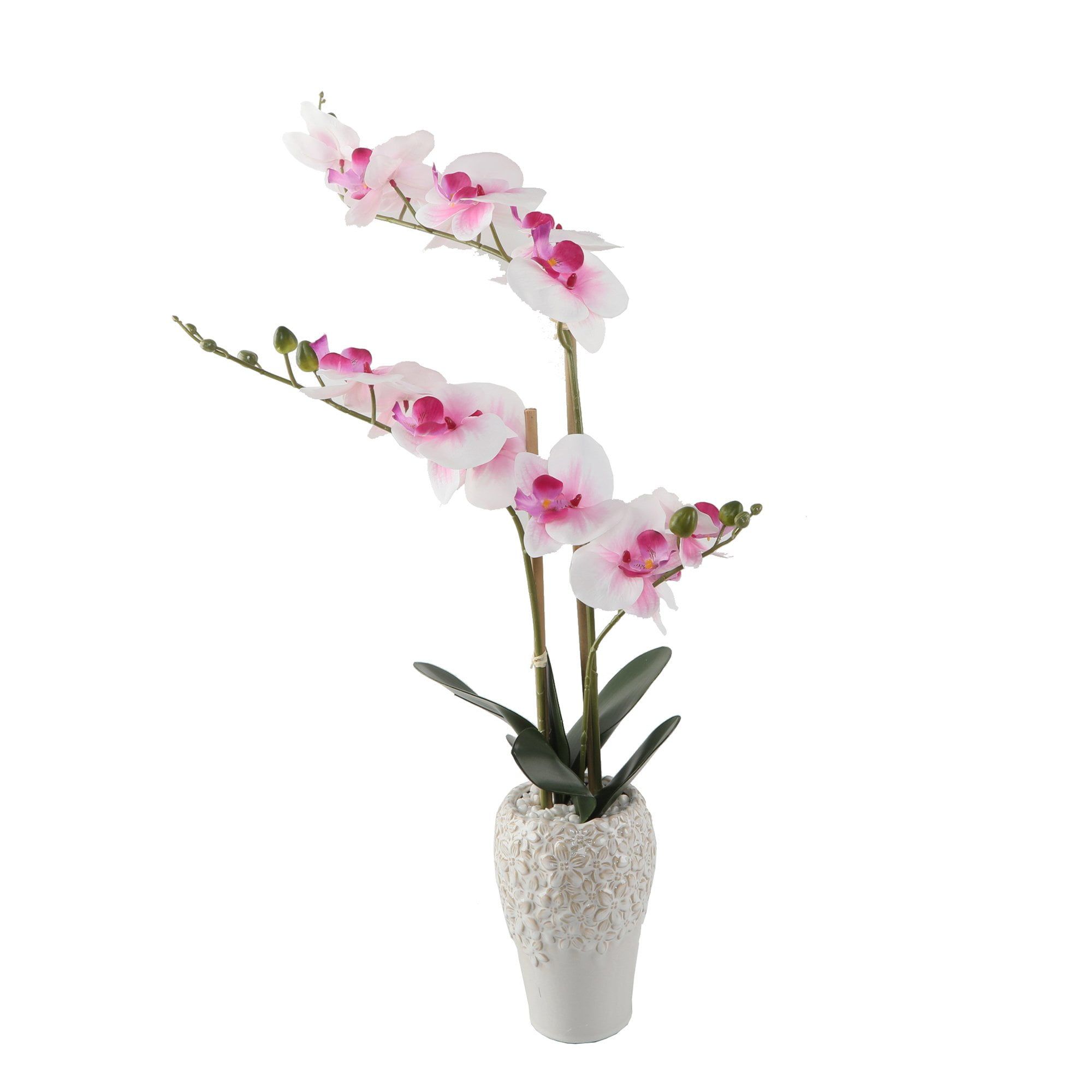 20.5" Pink Real-Touch Orchid in White Ceramic Vase