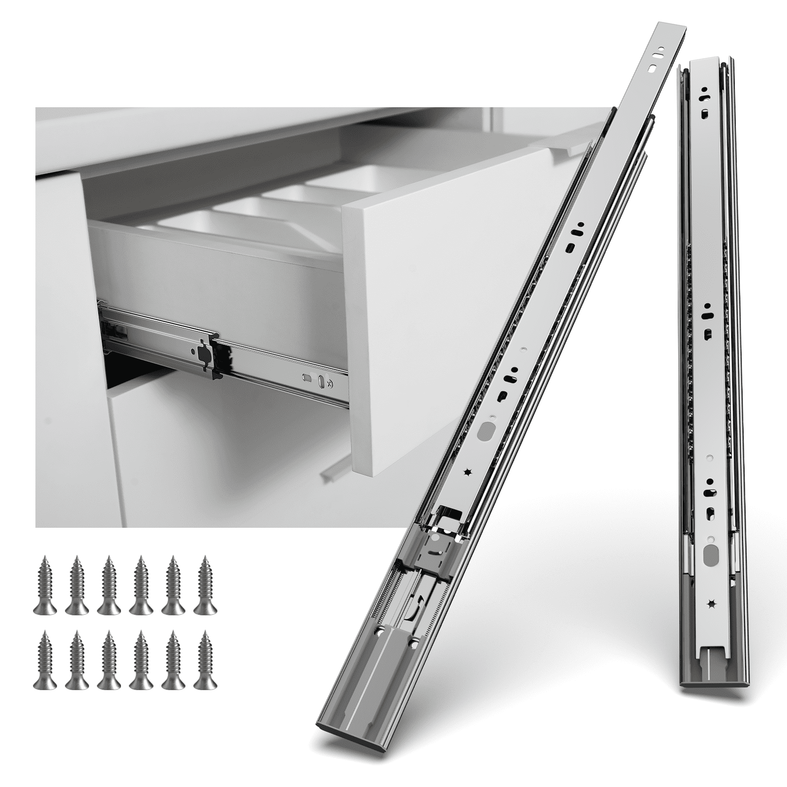 18-Inch Silver Zinc Plated Soft Close Side Mount Drawer Slides