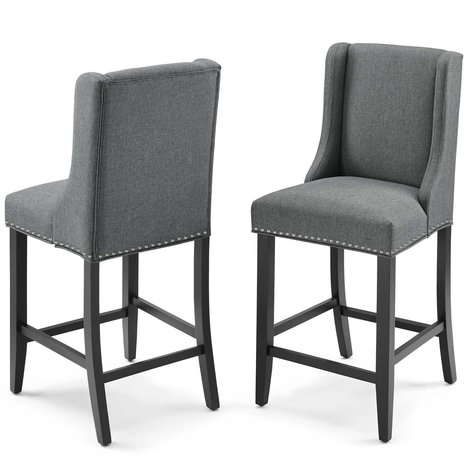 Elegant Gray Upholstered Counter Stool with Polished Nailhead Trim - Set of 2