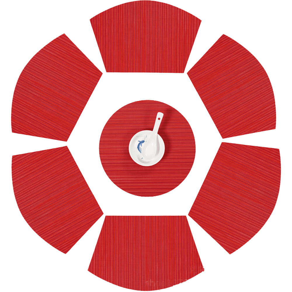 Red Washable Round and Wedge Shaped Table Placemats Set