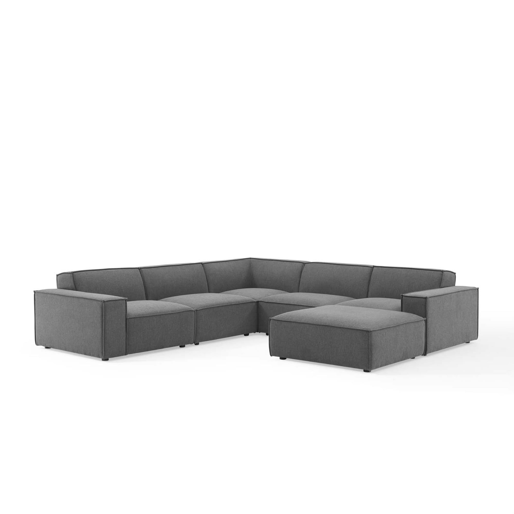 Charcoal Fabric 6-Piece Sectional Sofa with Ottoman