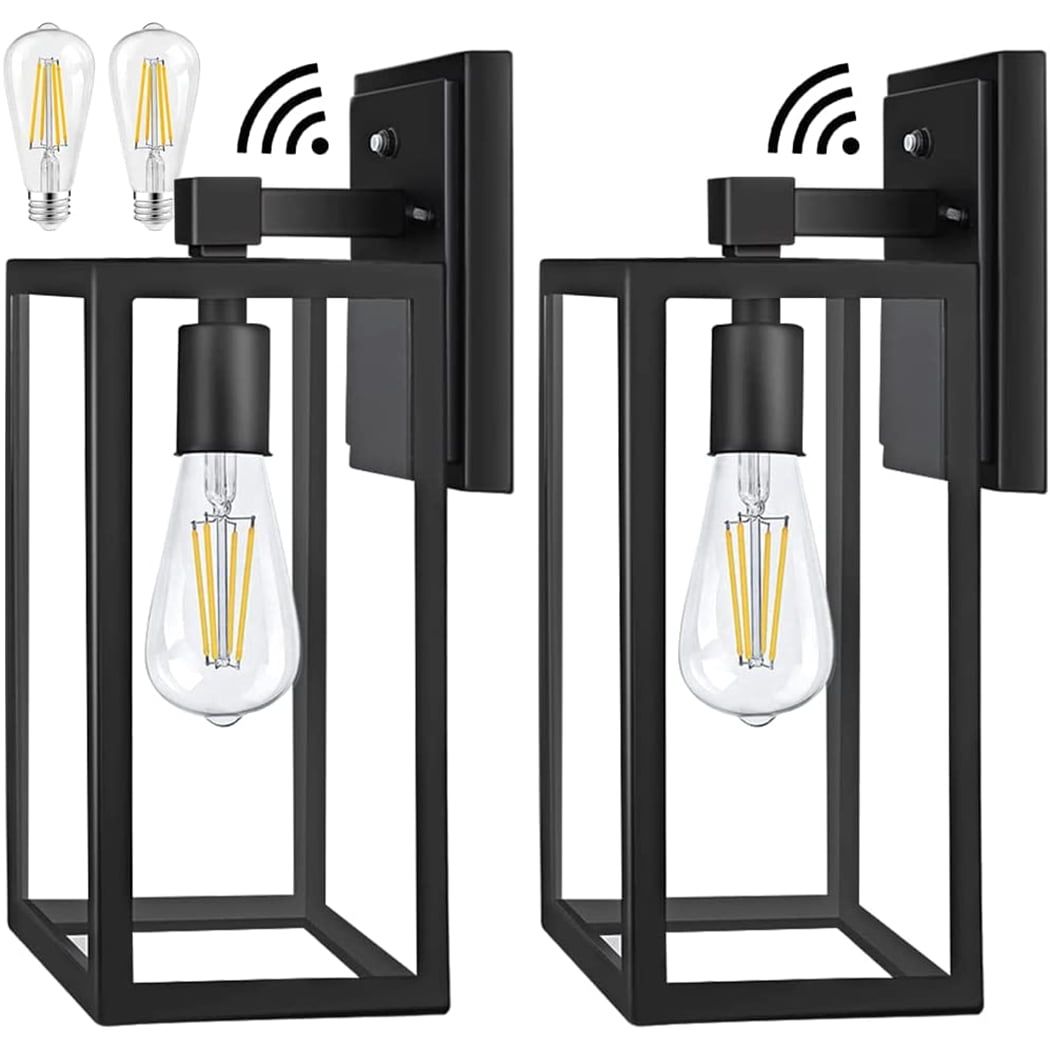 Black Metal Solar Lantern-Style Outdoor Sconce Set