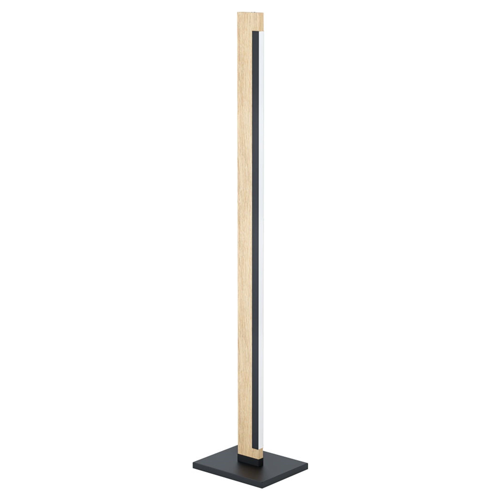 Camacho Minimalist Black and Natural Wood LED Floor Lamp