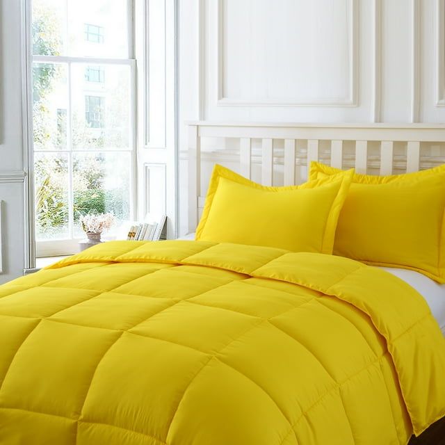Full Yellow Microfiber Down Alternative Comforter Set