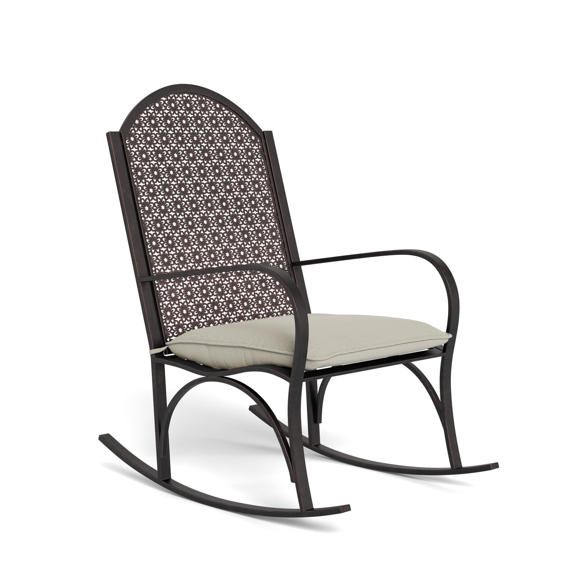 Garden Rocker Oiled Copper Metal Chair with Off-White Cushion