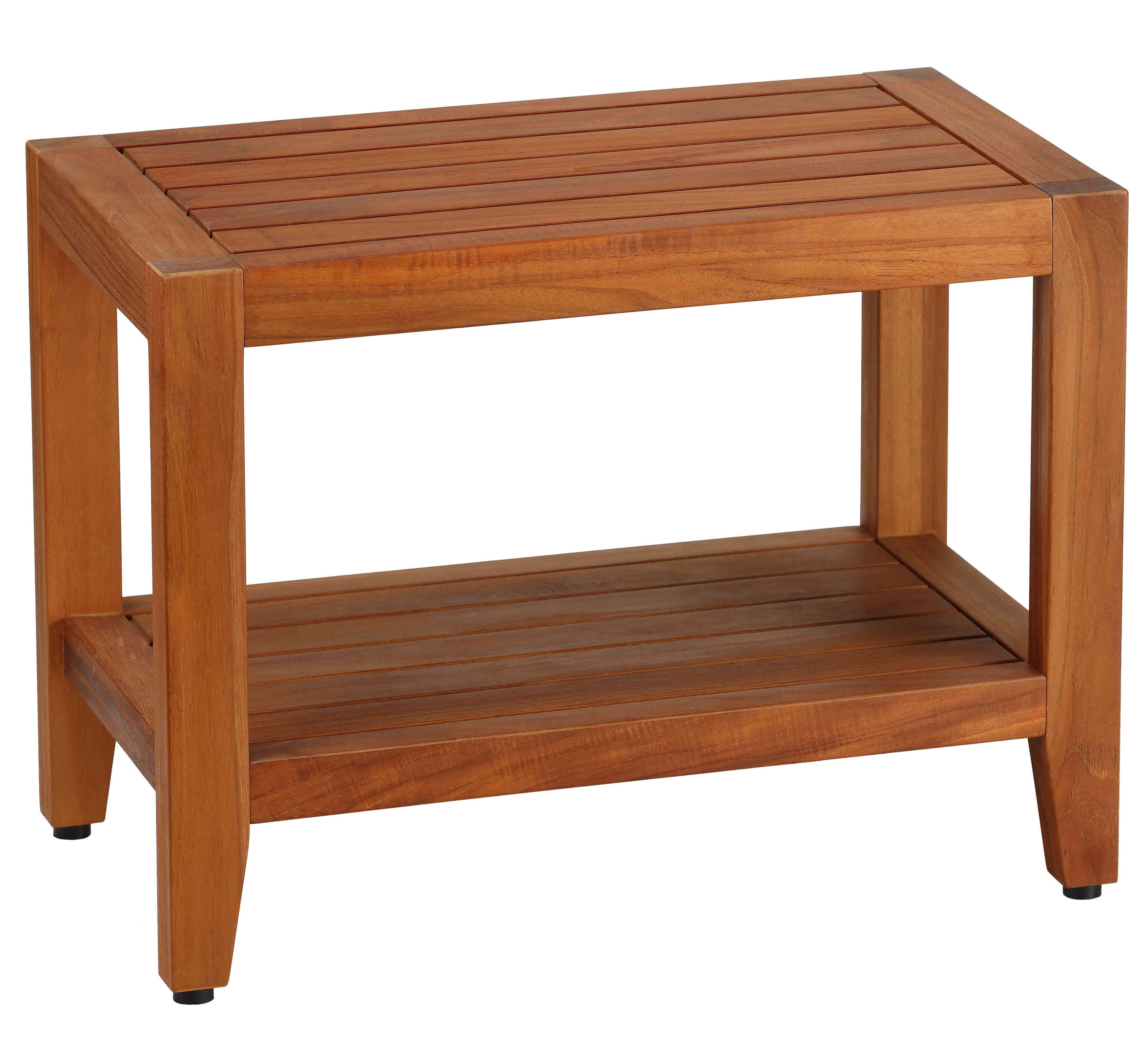 Tranquil Teak Spa Bench 24" with Underneath Shelf in Rich Brown