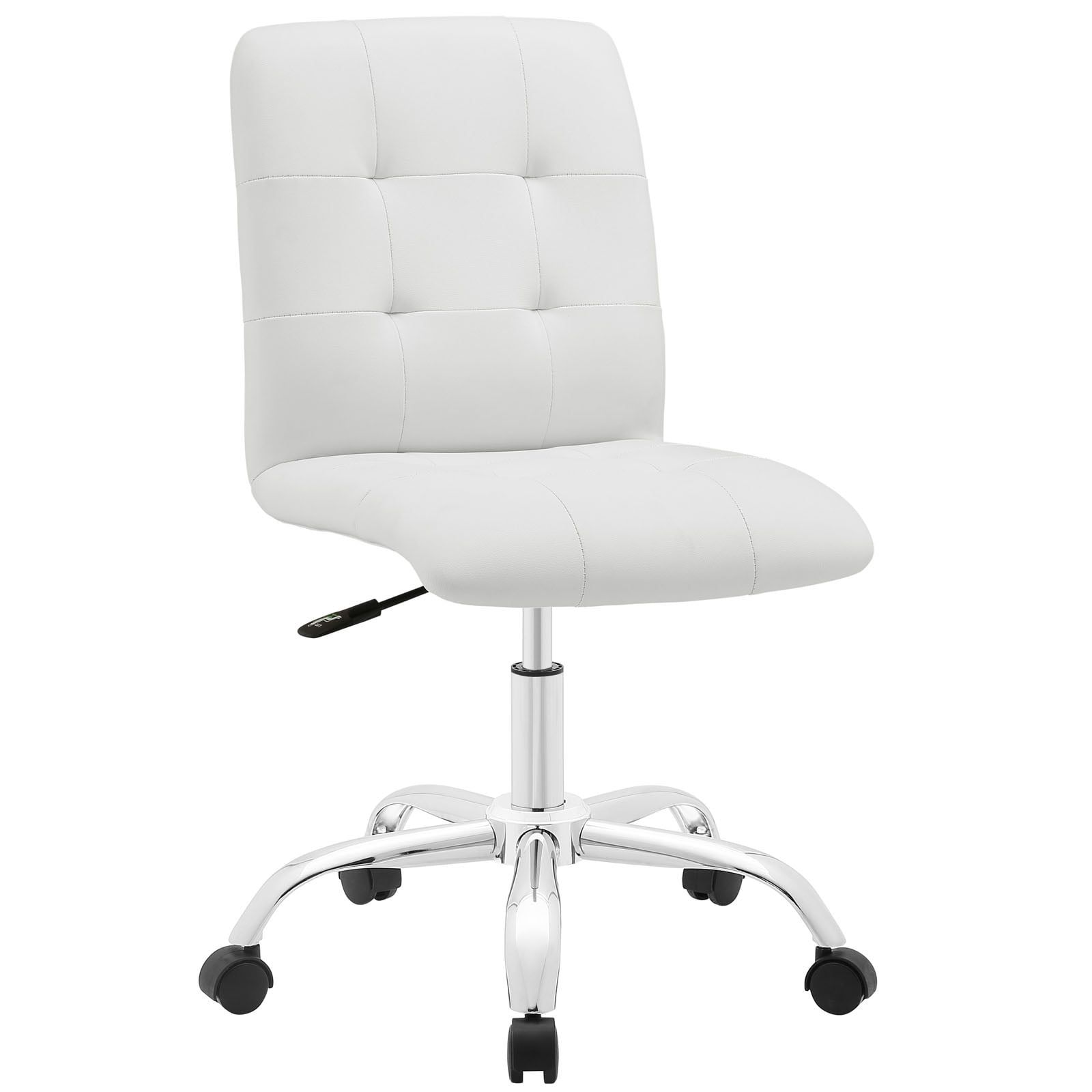 Polished White Faux Leather Adjustable Armless Office Chair