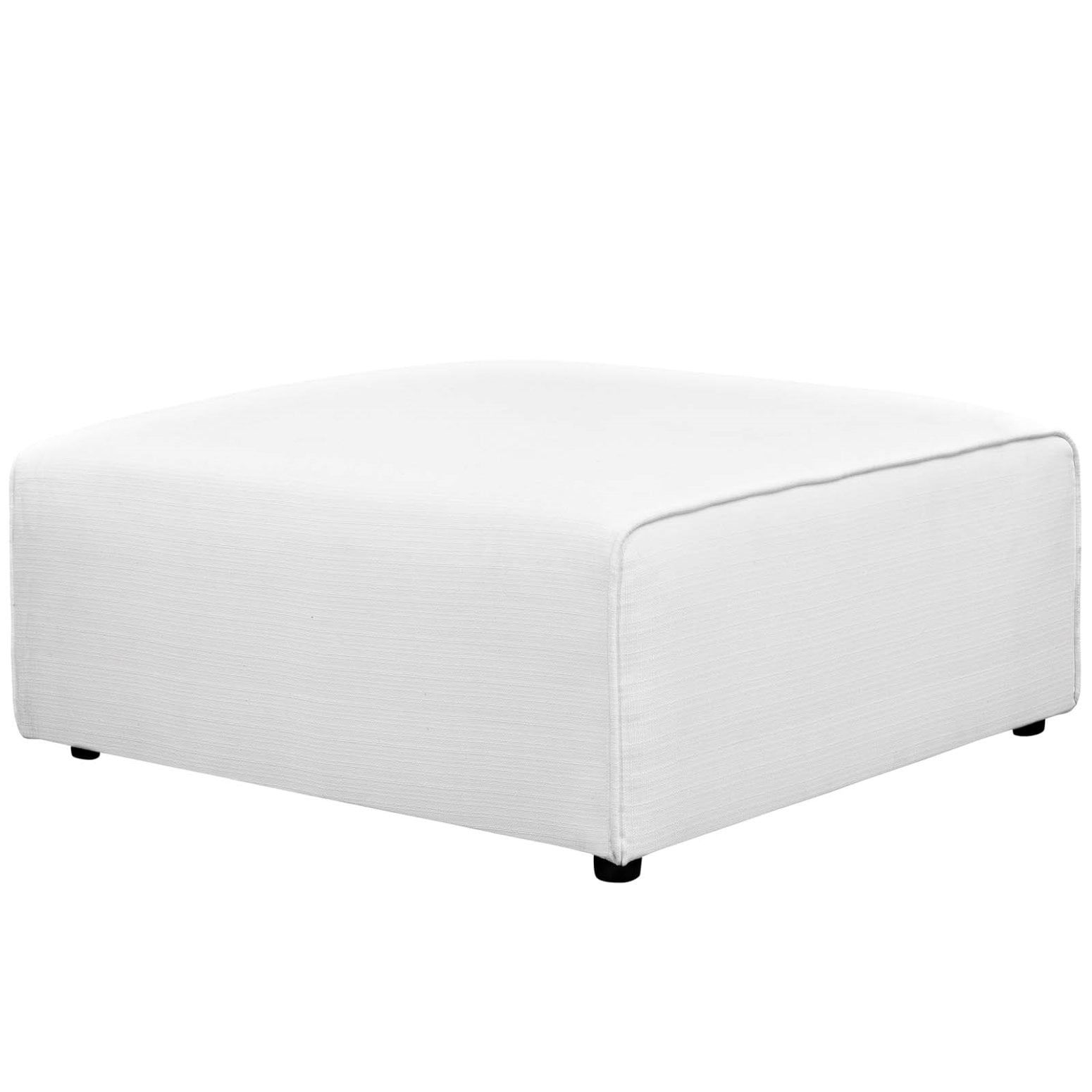 Luxurious White Tufted Fabric Ottoman, 37" Square Modern Design