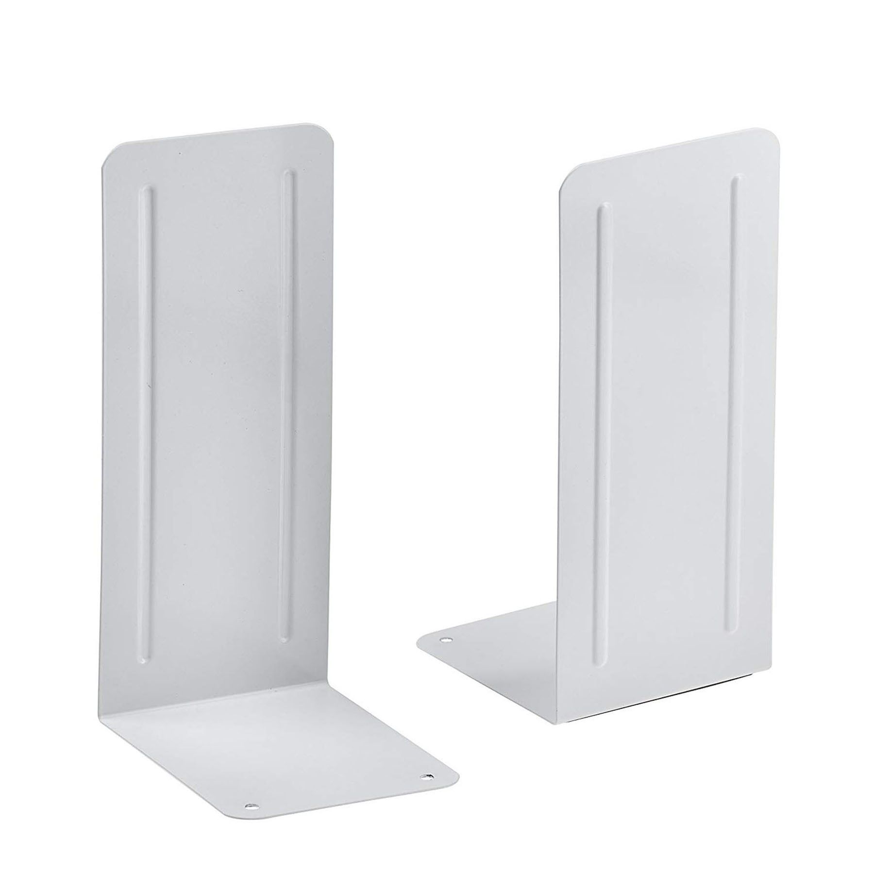 White Heavy Duty Metal Bookends with Non-Slip Base, 9"