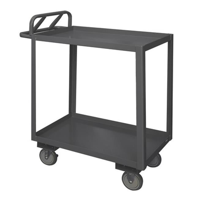 Gray Powder Coated 2-Shelf Rolling Stock Cart with Ergonomic Handle