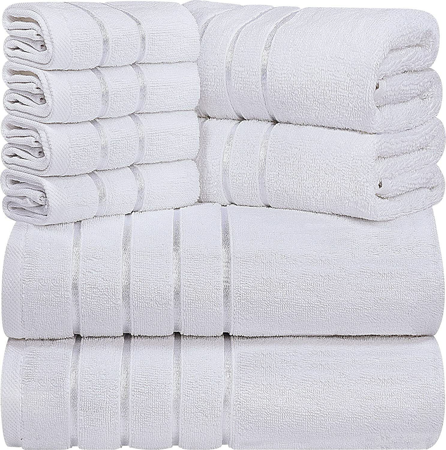 White Cotton 8-Piece Luxury Towel Set with Viscose Stripes