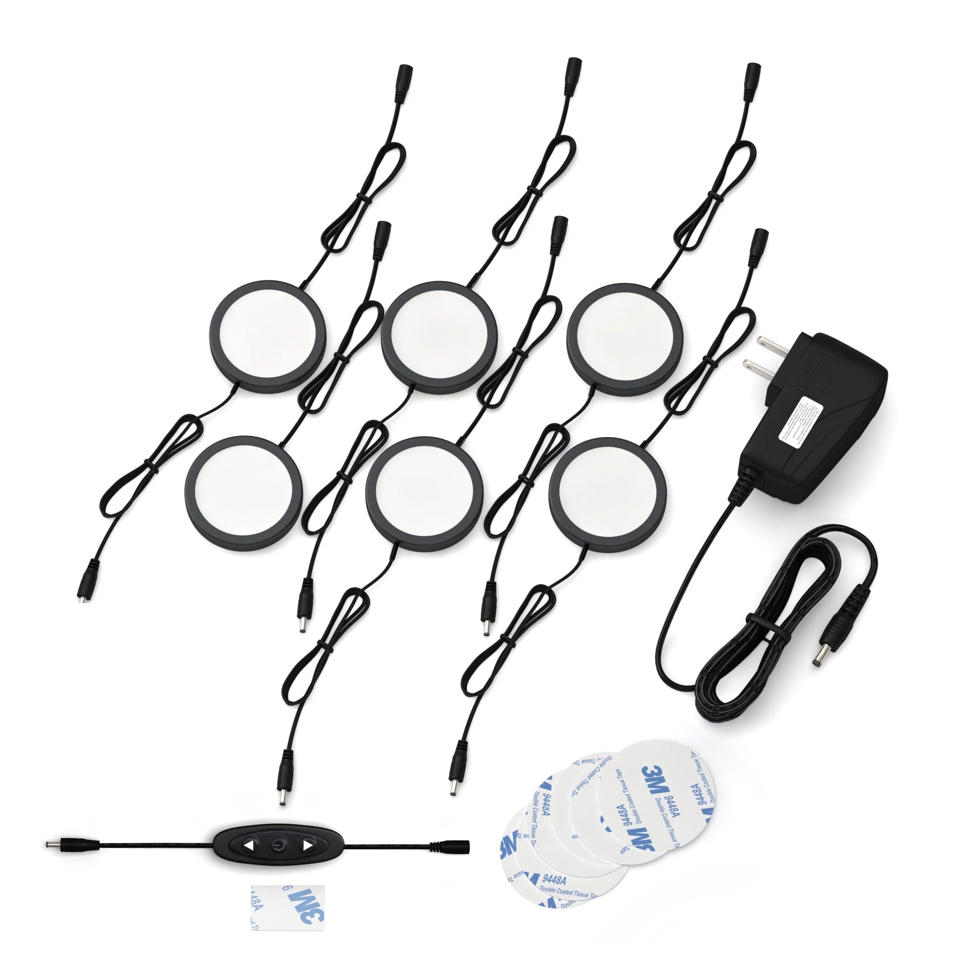 Black Matte 6-Pack LED Puck Lights with Dimmer Switch