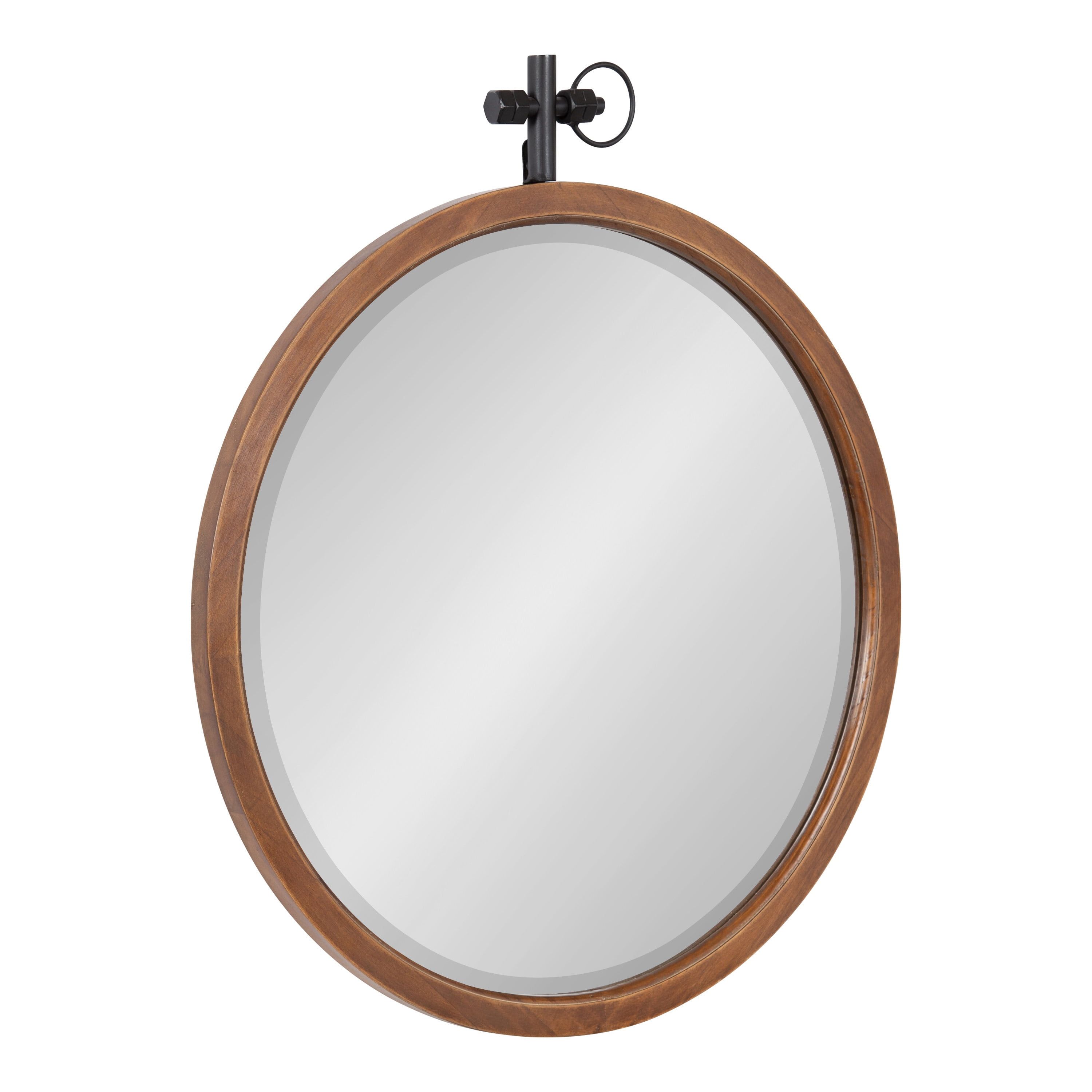 Walnut Brown Sophisticated 24" Round Wood Vanity Mirror