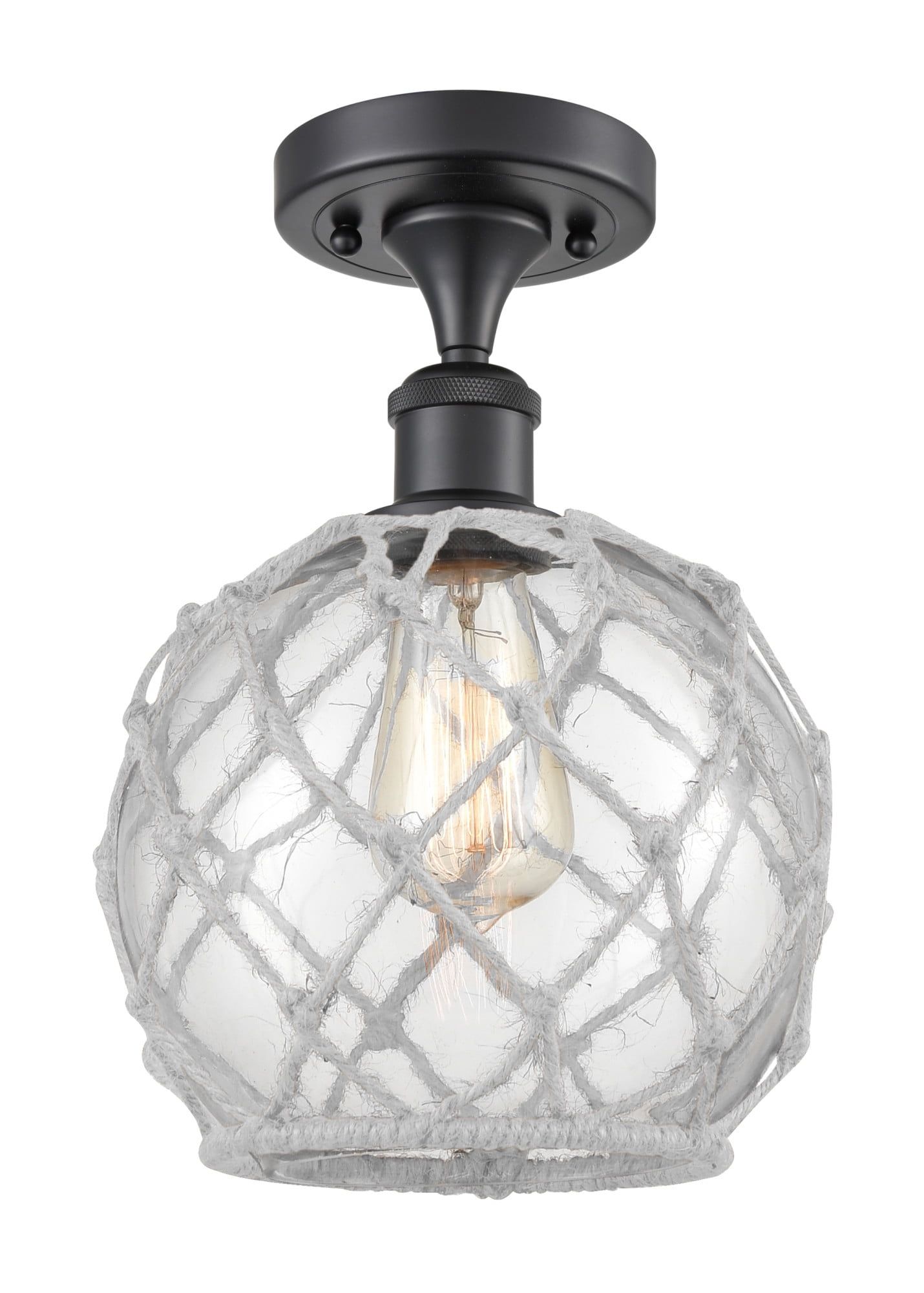 Matte Black and Clear Glass Farmhouse Rope Ceiling Light