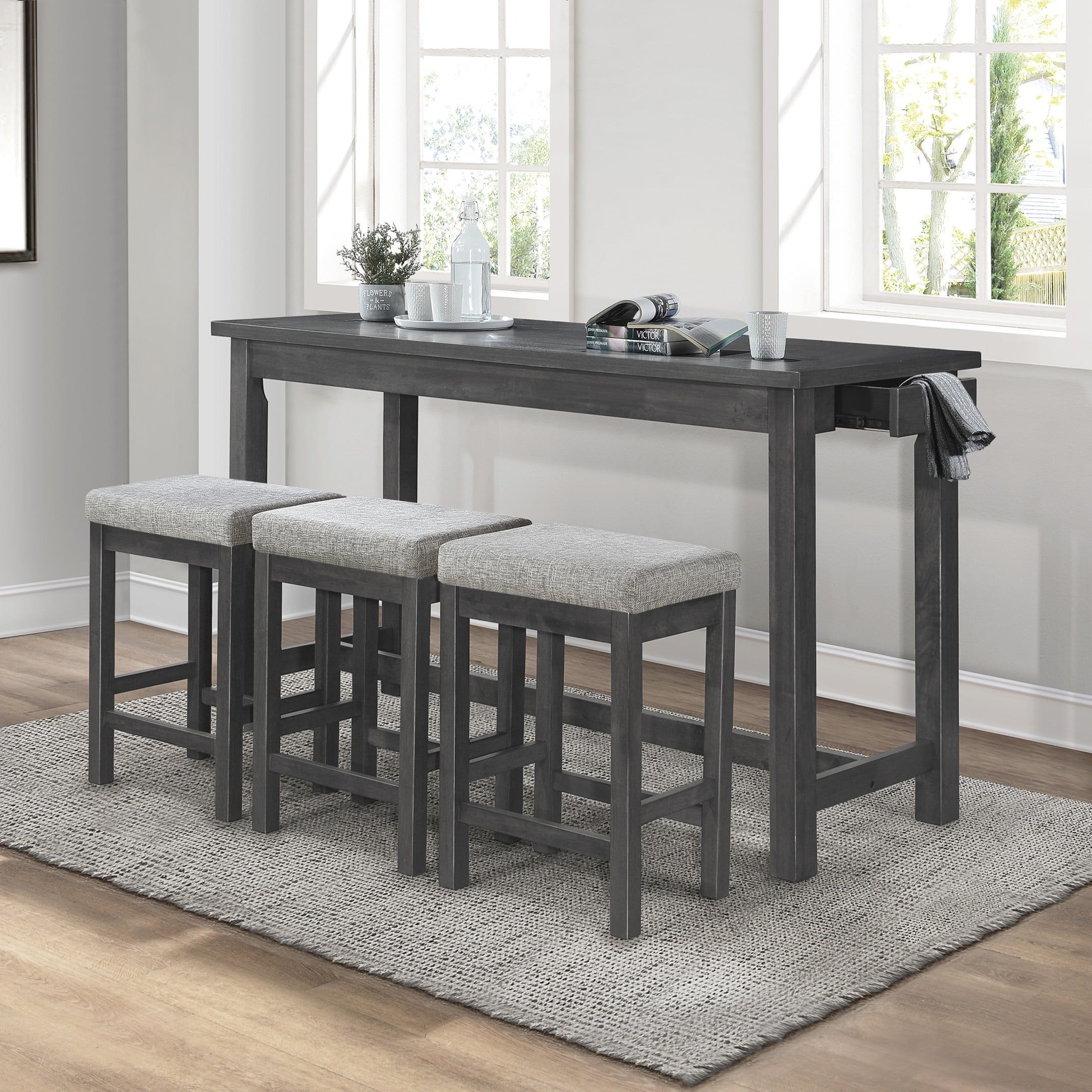 Gray Ash 4-Piece Counter Height Dining Set with USB Ports