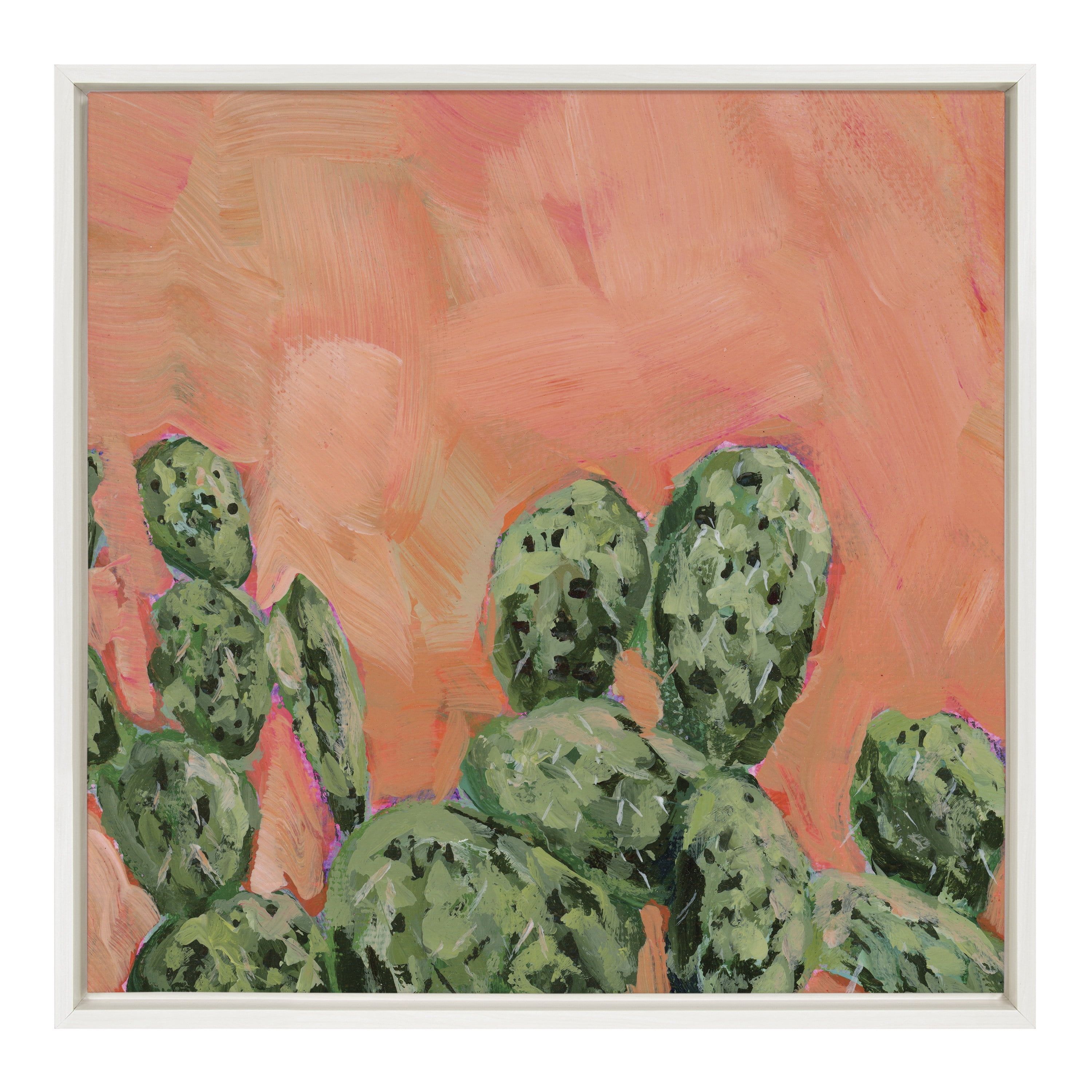 Colorful Cactus Print on Canvas with White Frame, 22x22