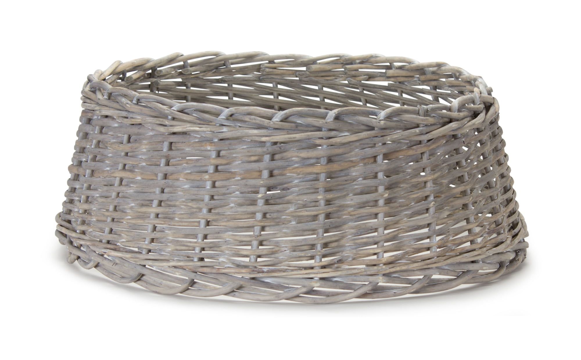 Chic Round Grey & White Rattan Tree Stand Basket with Storage