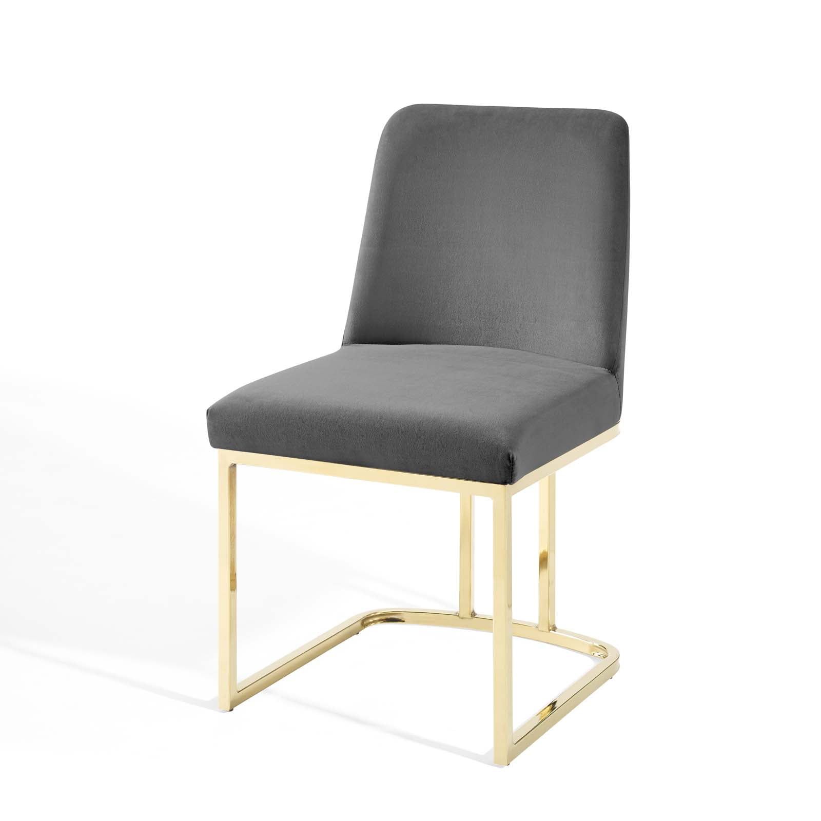 Glam Deco Gold Gray Velvet Upholstered Dining Side Chair