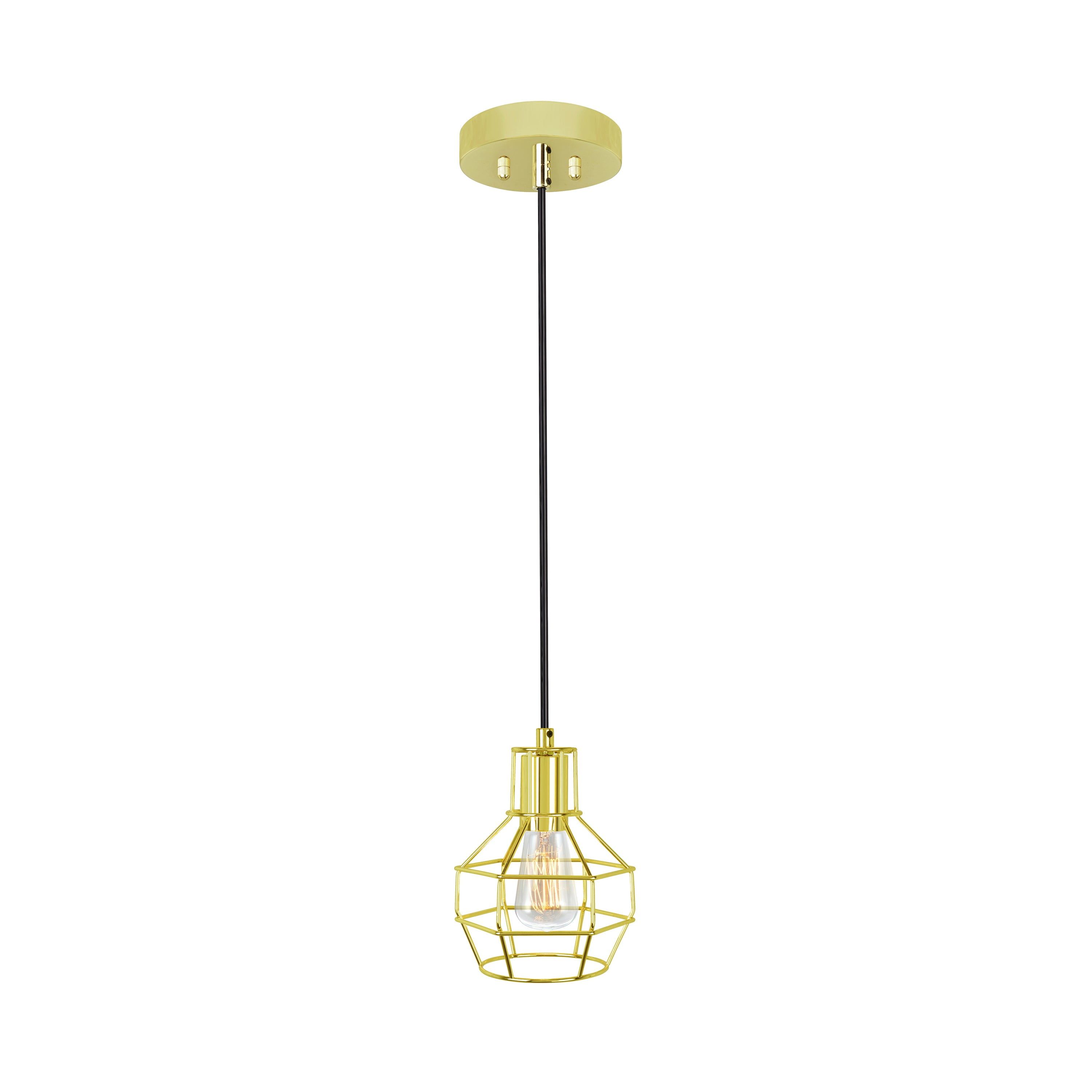 Polished Brass Mini Drum Pendant Light, 60" Height