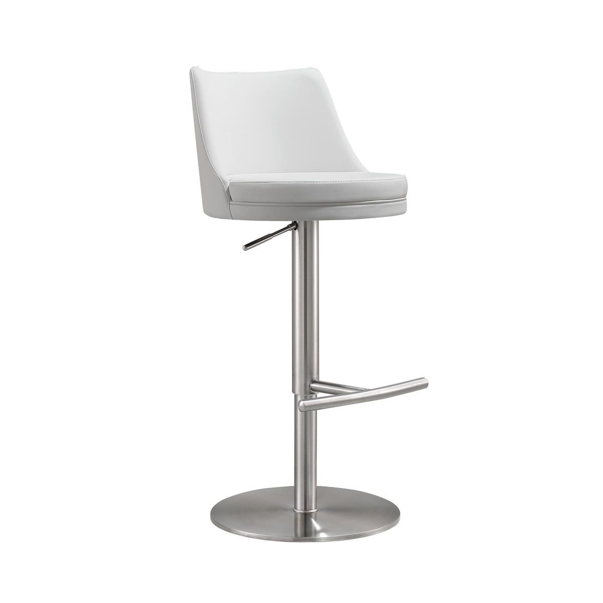 White Leather Adjustable Swivel Bar Stool with Metal Base