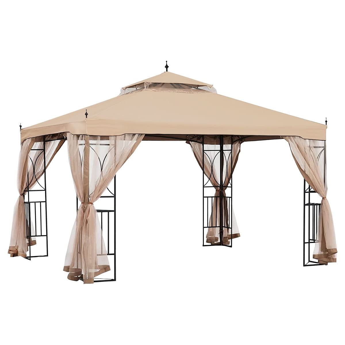 Beige Whisper Two-Tiered Replacement Canopy for 10' x 12' Gazebo