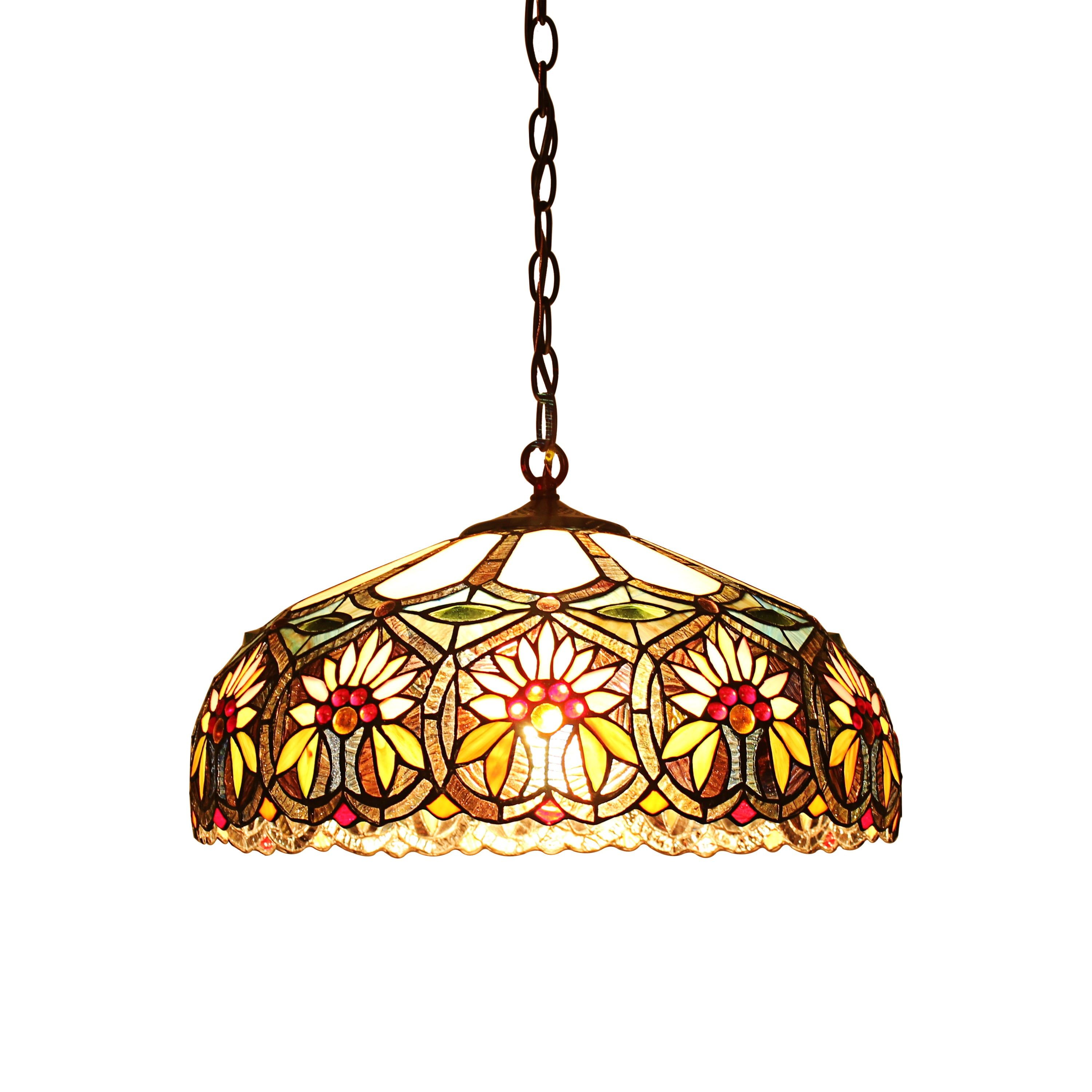 Bronze Tiffany-Style Floral Glass Pendant Light 18"