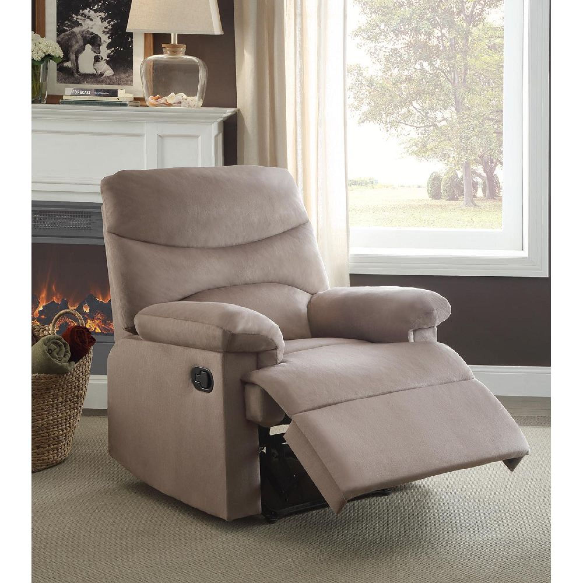 Arcadia Light Brown Microfiber Massage Recliner with Wood Frame