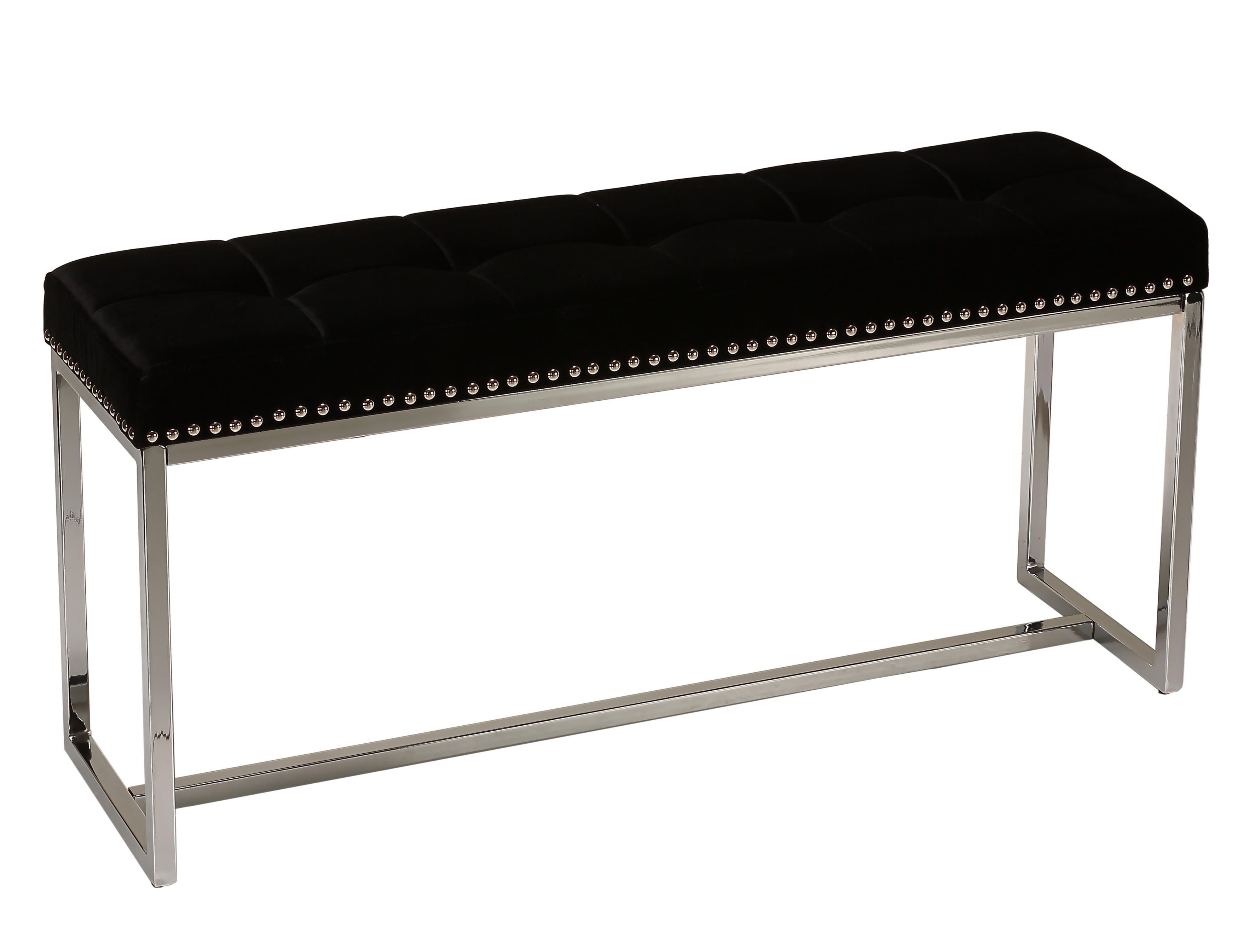 Donato Contemporary Black Velvet Bench with Silver Nailhead Trim