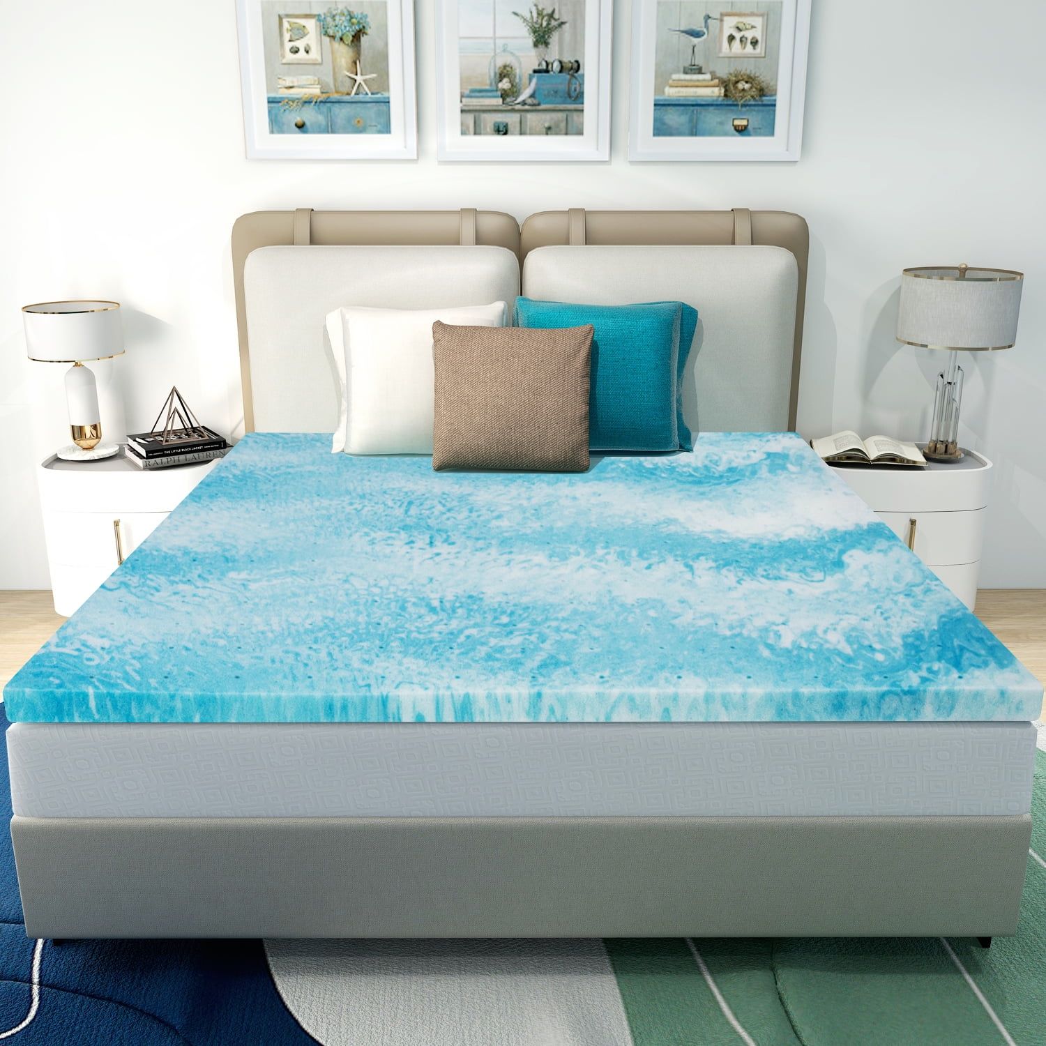 Full Size Blue Gel Infused Memory Foam Mattress Topper