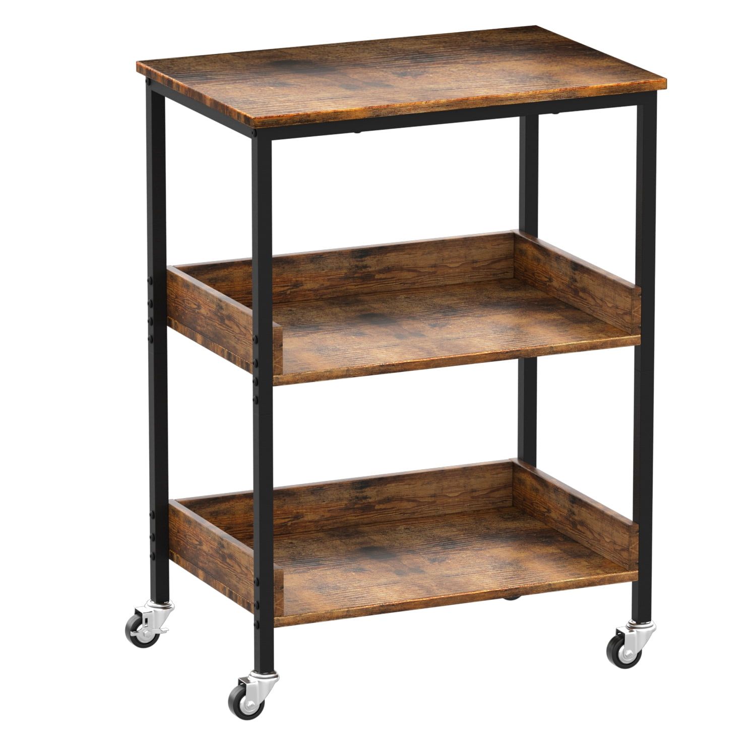 Rustic Brown 3-Tier Rolling Kitchen Utility Cart with Storage