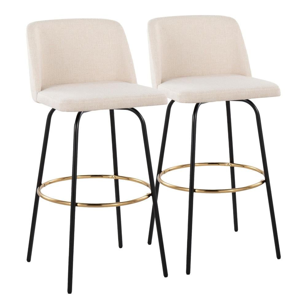 Toriano Cream Upholstered Swivel Barstools with Metal Base, Set of 2