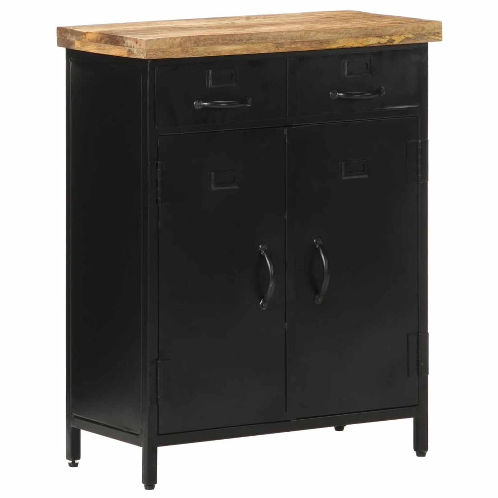 Rough Mango Wood Industrial Sideboard with Iron Base