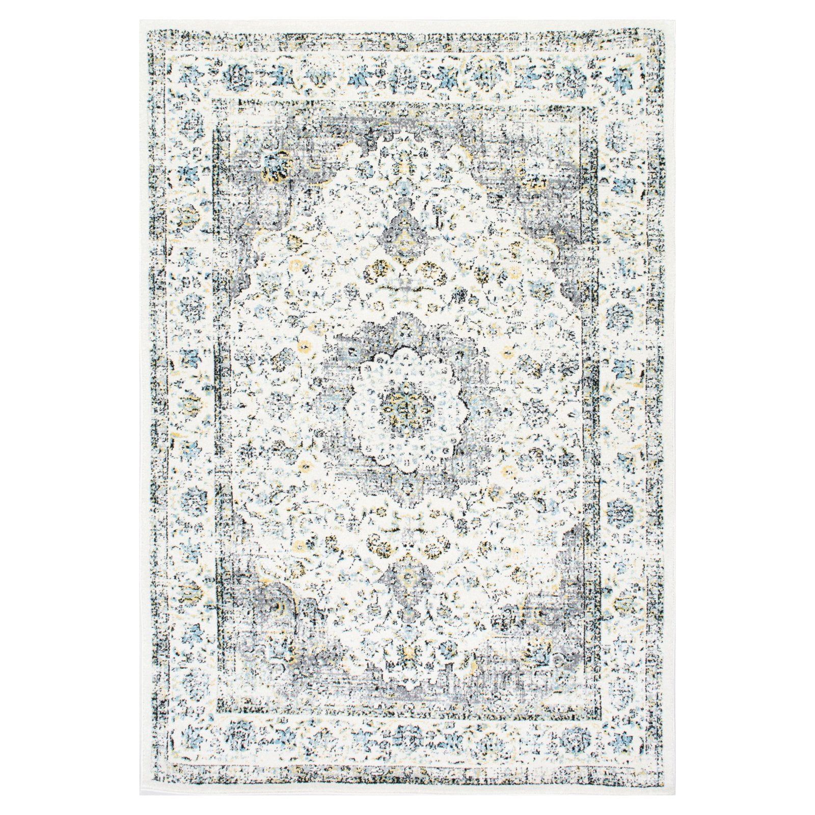 Gray and Yellow Distressed Persian 5' x 7' Synthetic Rug