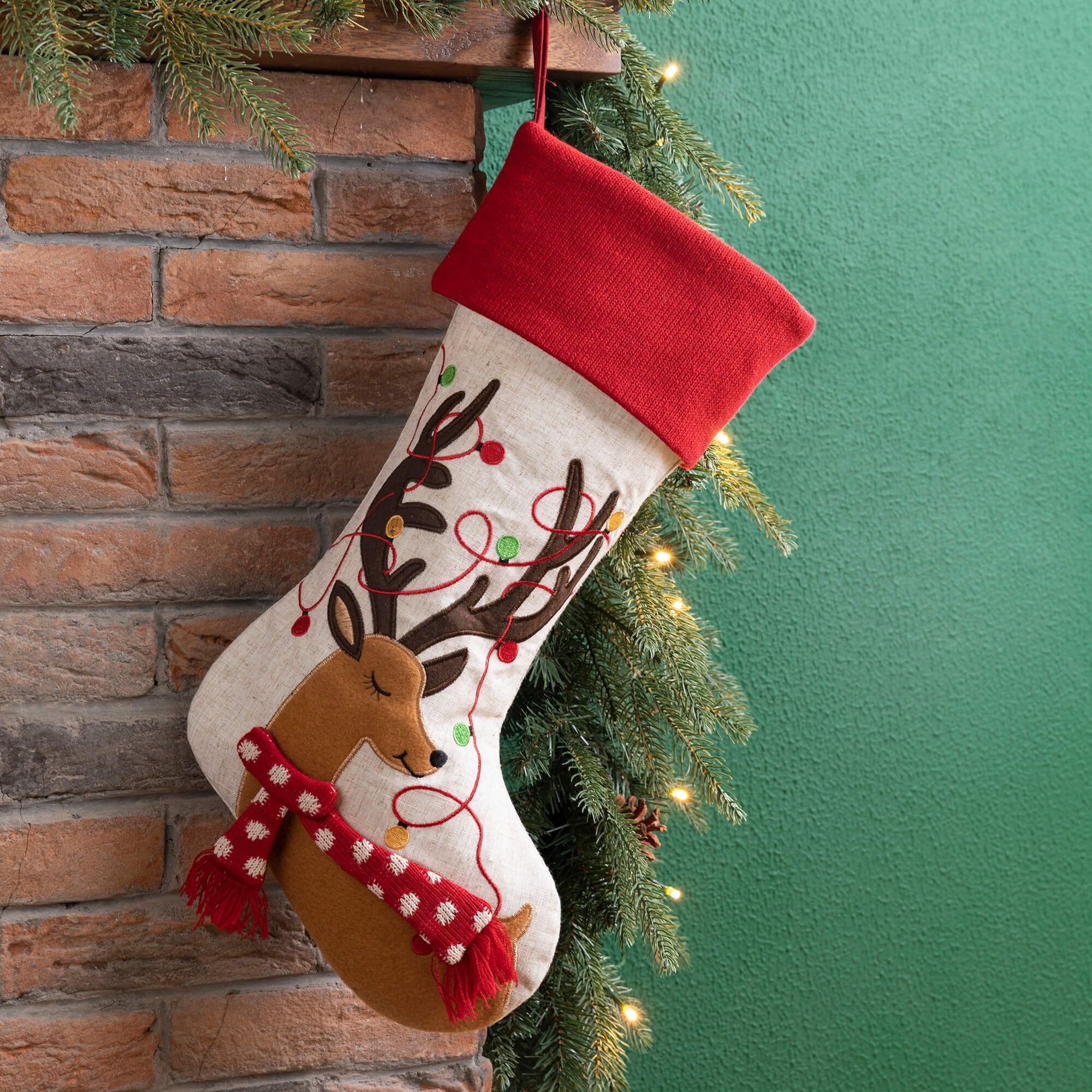 21" Multicolor LED Embroidered Linen Christmas Stocking