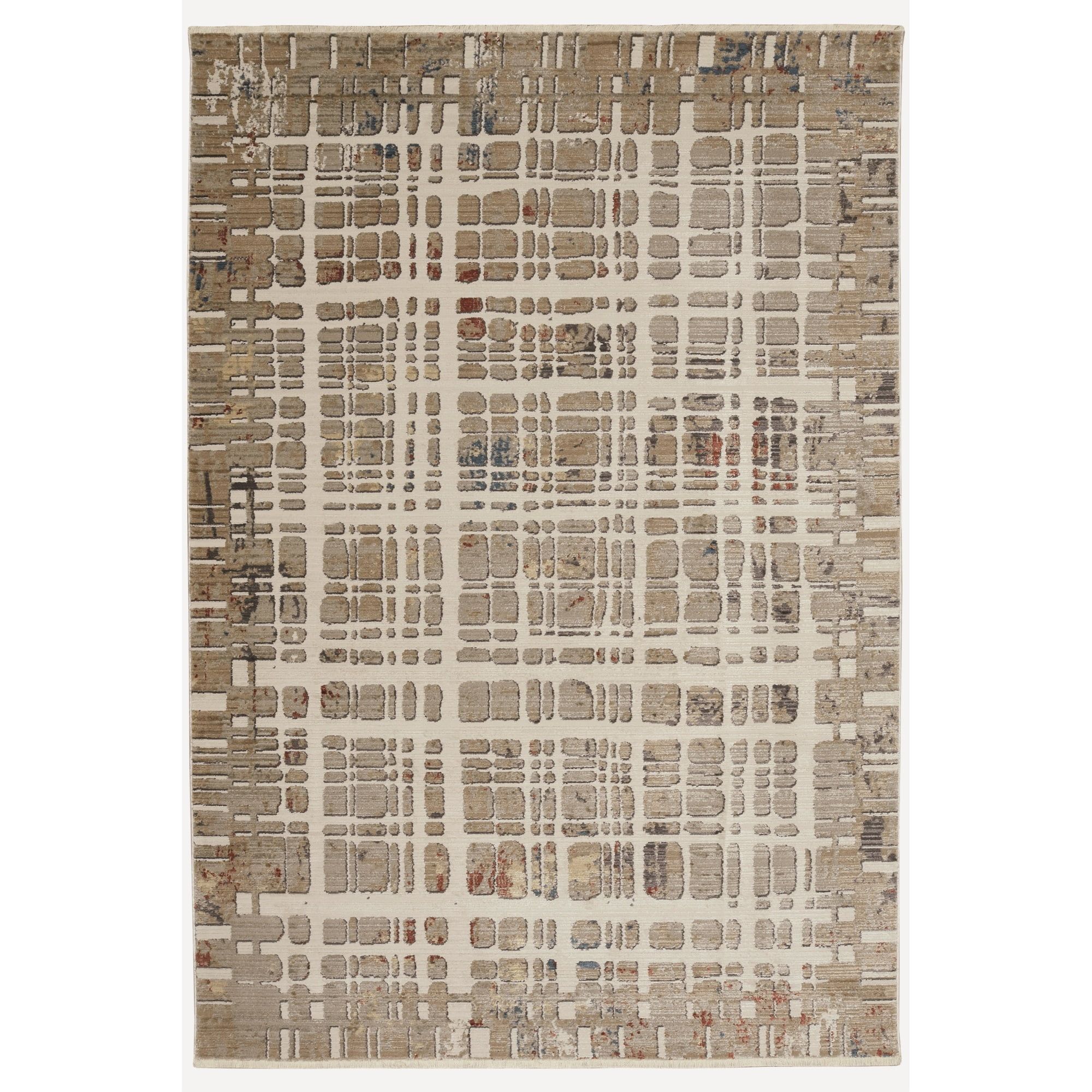 Karina Ivory Plaid Easy-Care Synthetic Area Rug, 5'3" x 7'7"