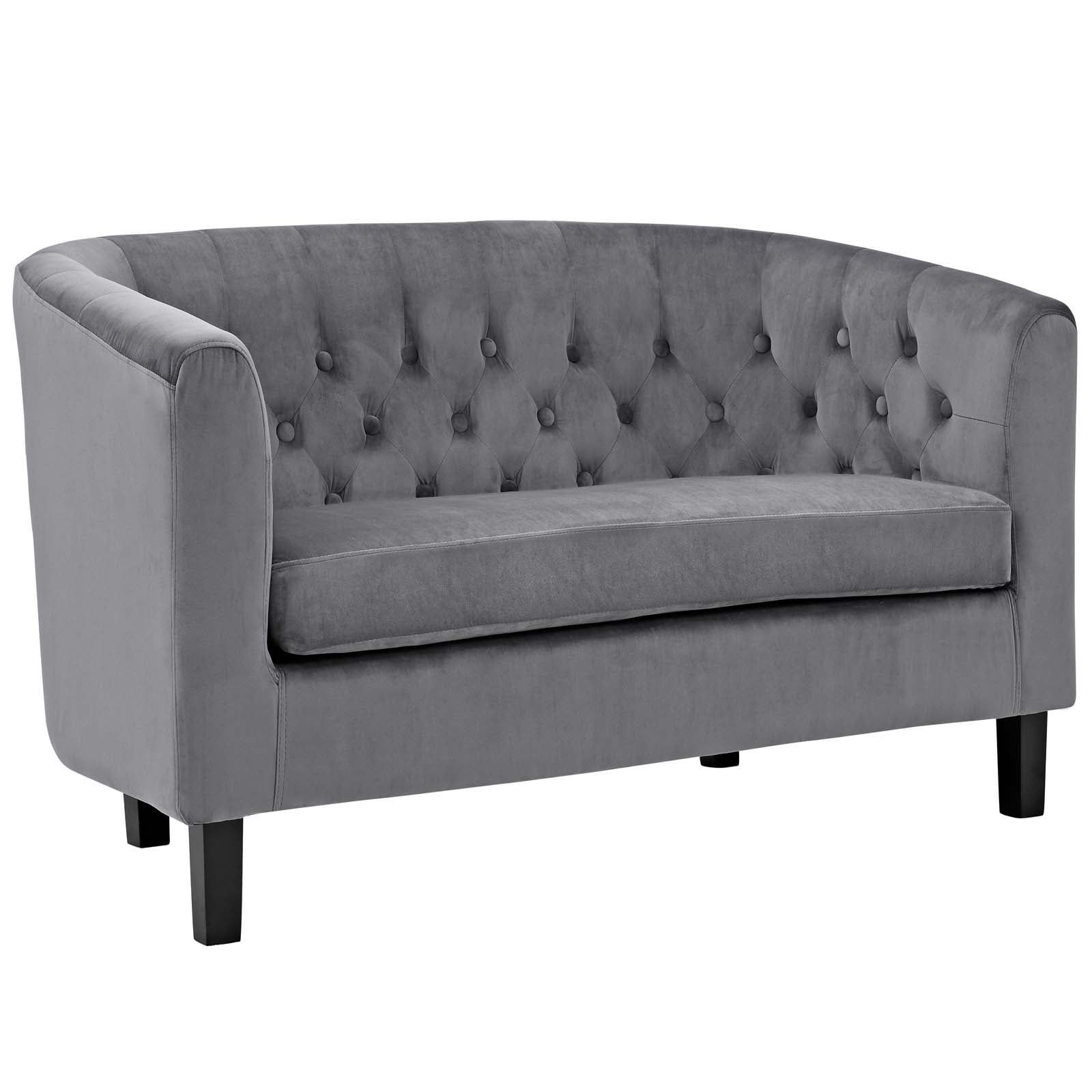 Elegant Chesterfield Gray Velvet Loveseat with Tufted Tight Back