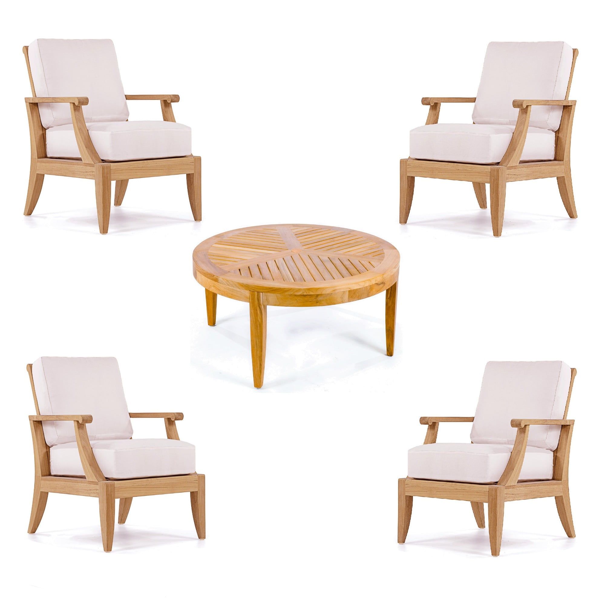 Lagos Natural Teak 5-Piece Lounge Chair Set with White Cushions