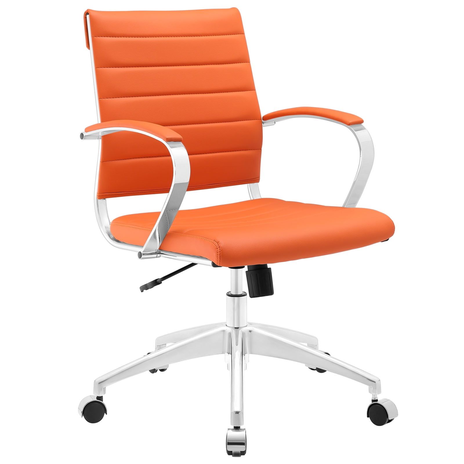 Orange Mesh and Leather Swivel Task Chair with Metal Frame