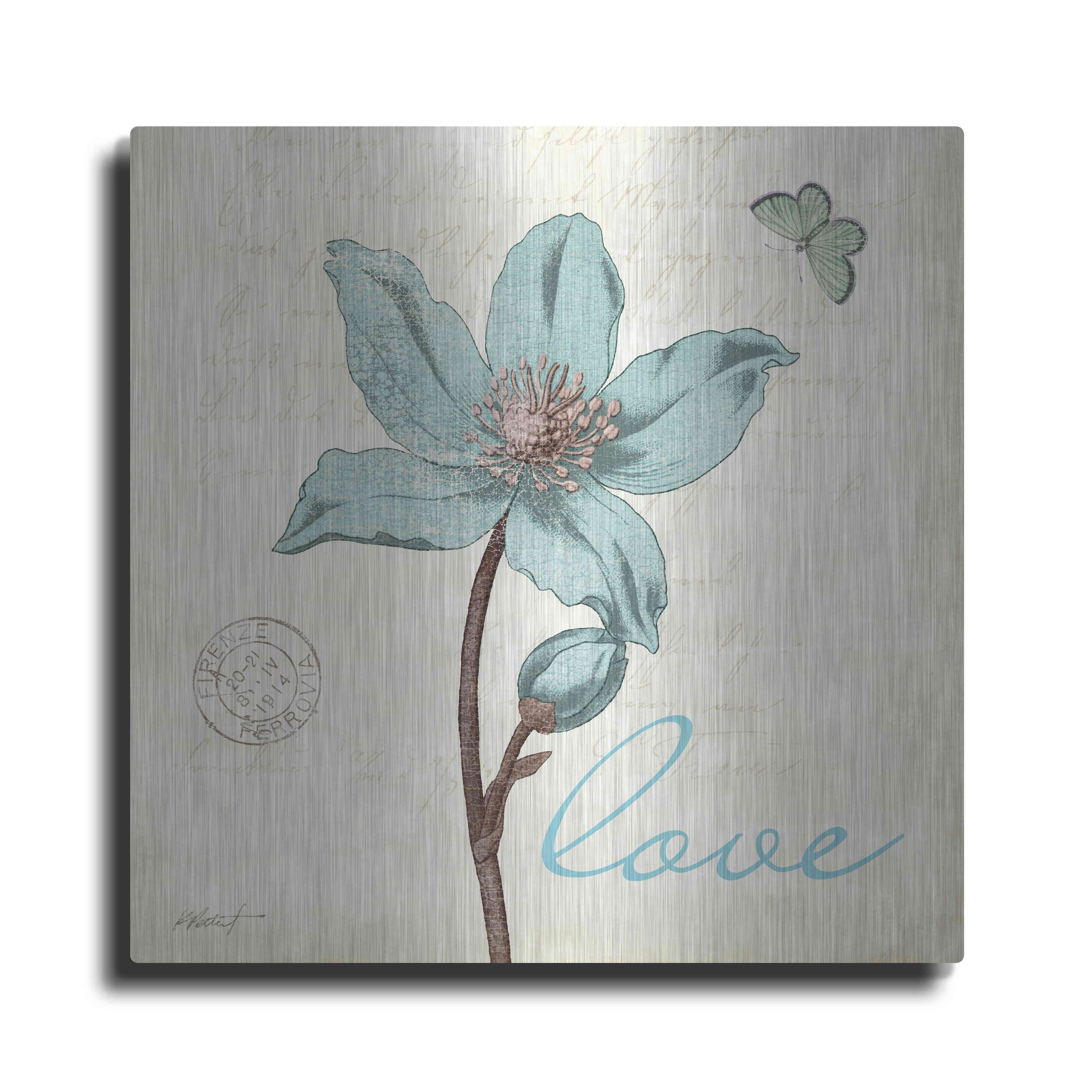 Touch of Blue Floral Metal Wall Art, 12" x 12"