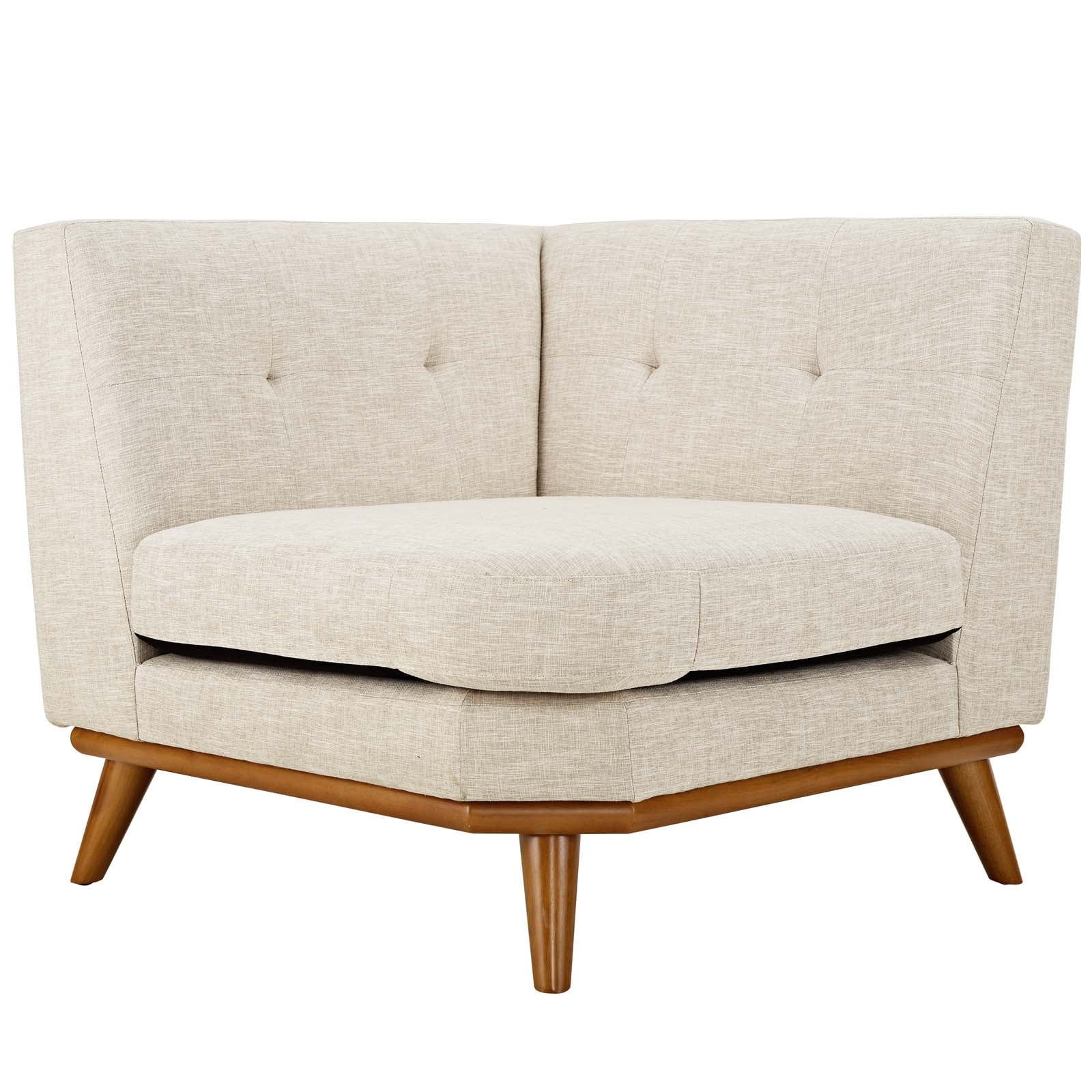 Beige Mid-Century Modern Upholstered Fabric Corner Chair