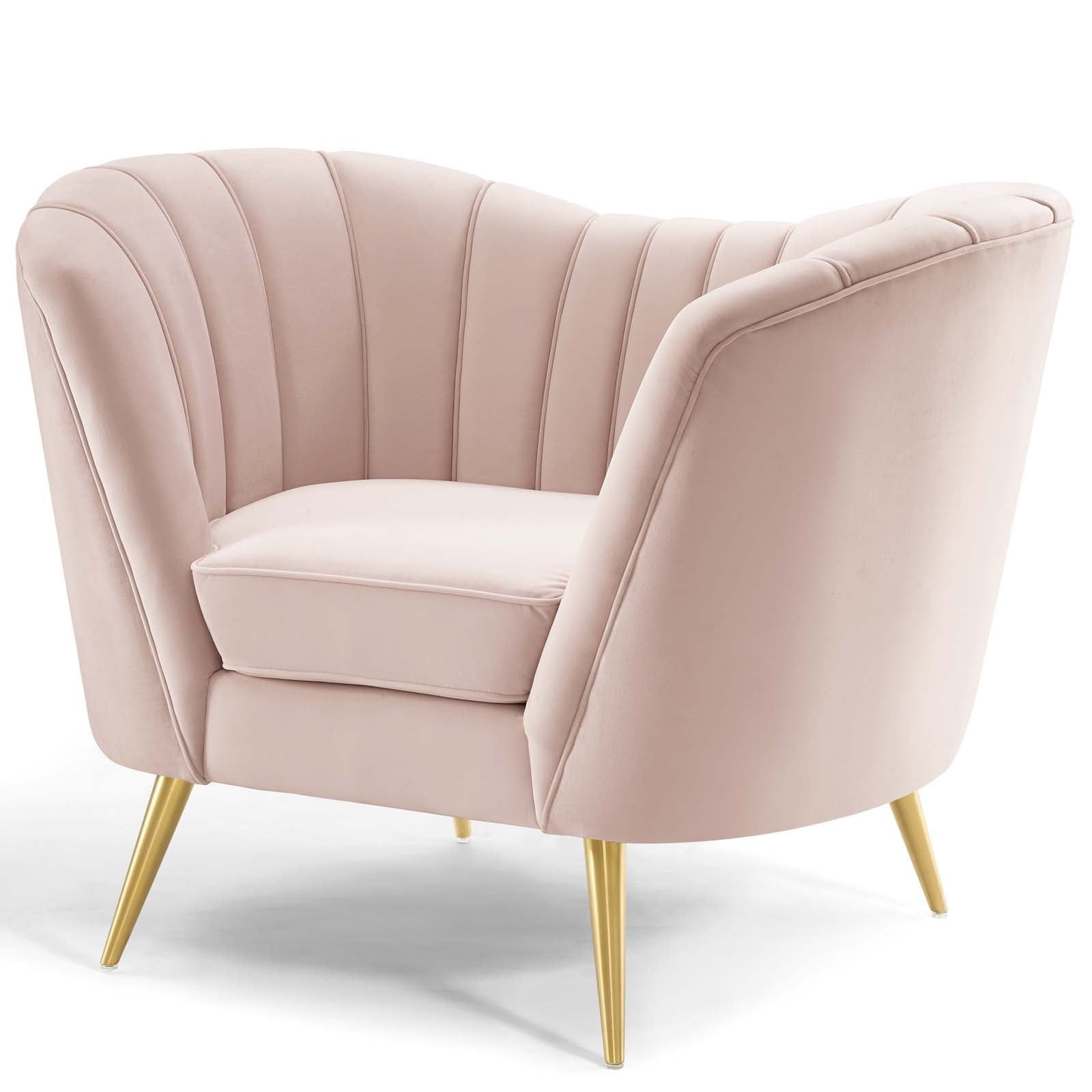 Glam Deco Pink Velvet Curved Back Accent Chair with Gold Legs