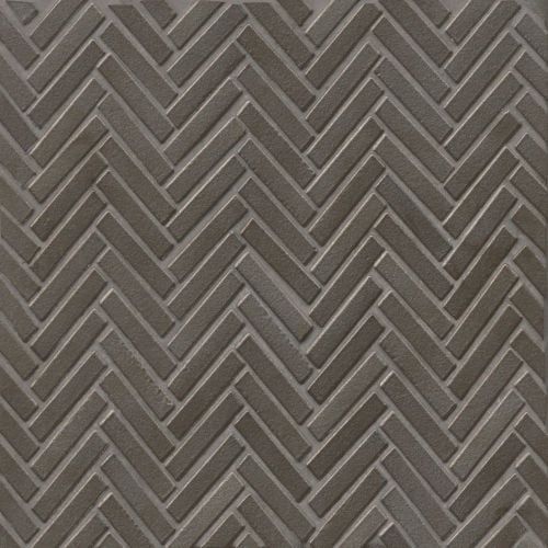 Metallic Gray Herringbone Glossy Mosaic Tile Sheet