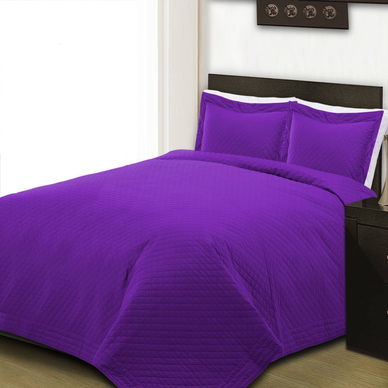 Plum Twin Cotton Diamond Stitched Quilt Set