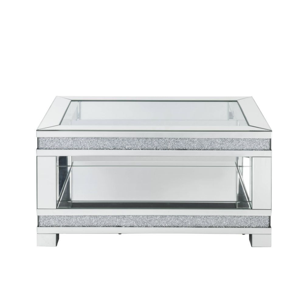 Glamorous Rectangular Mirrored Wood Coffee Table with Faux Diamonds