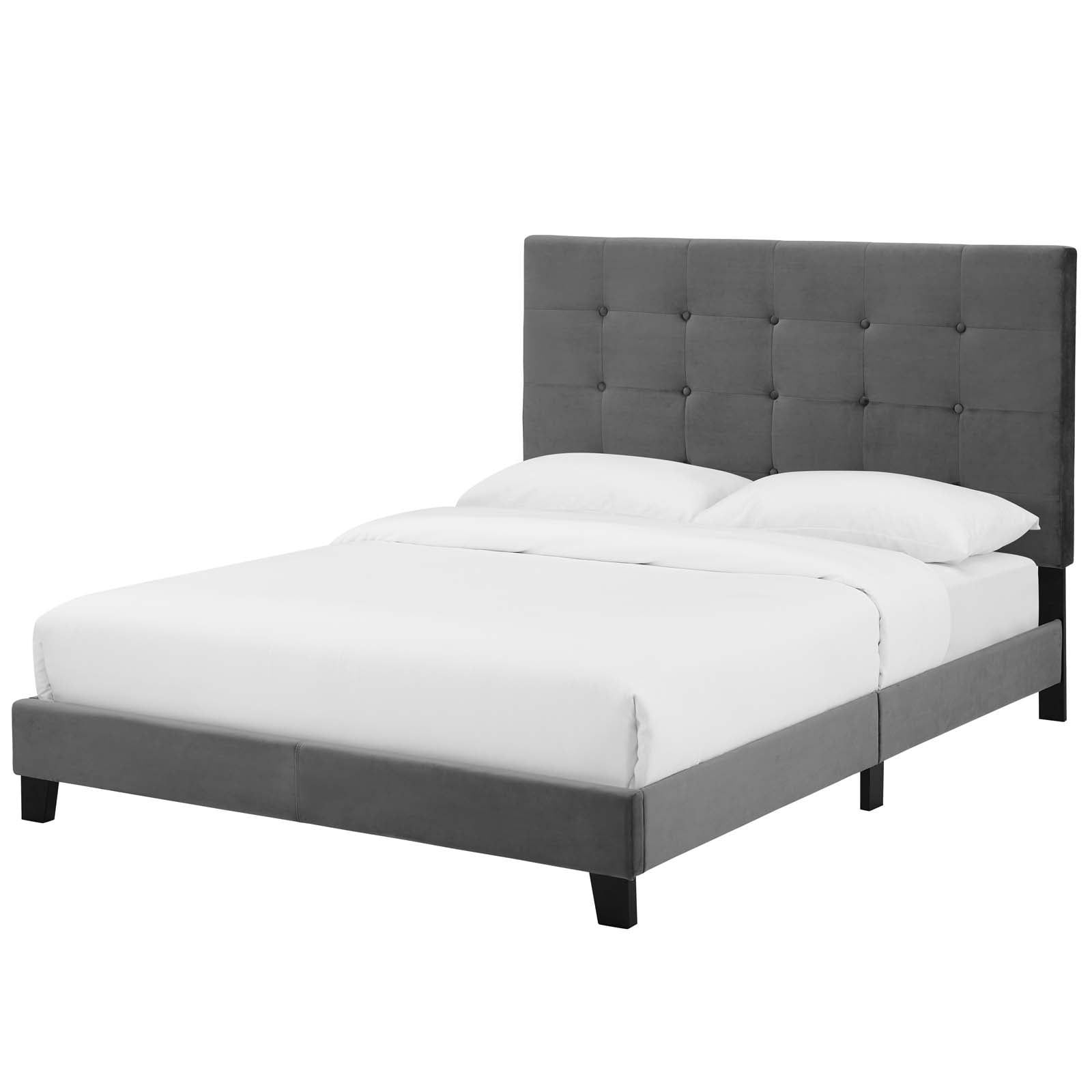 Elegant Full/Double Tufted Velvet Platform Bed in Grey