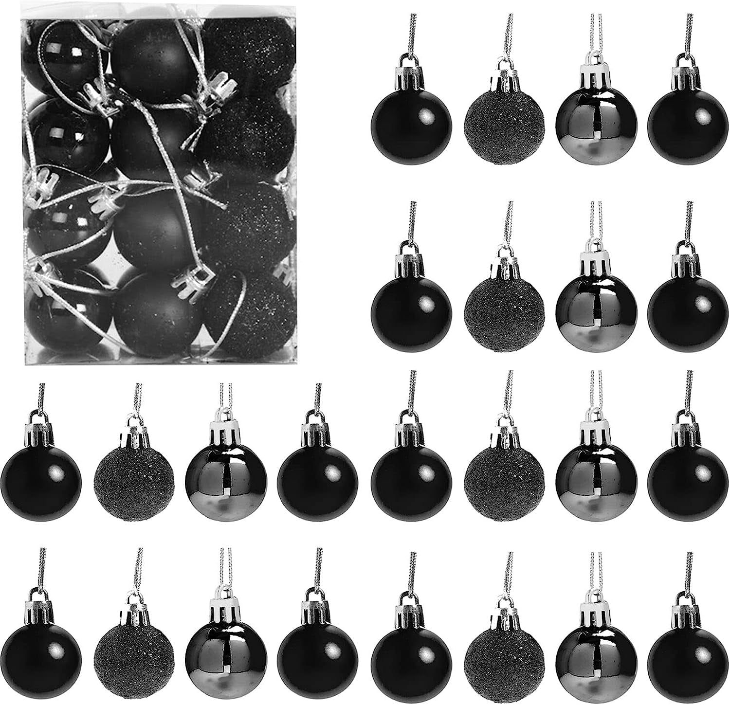 Aosijia 24pcs 1.18" Small Christmas Ball Ornaments Shatterproof Christmas Decorations Tree Balls for Holiday Wedding Party Decoration, Tree Ornaments Hooks Included