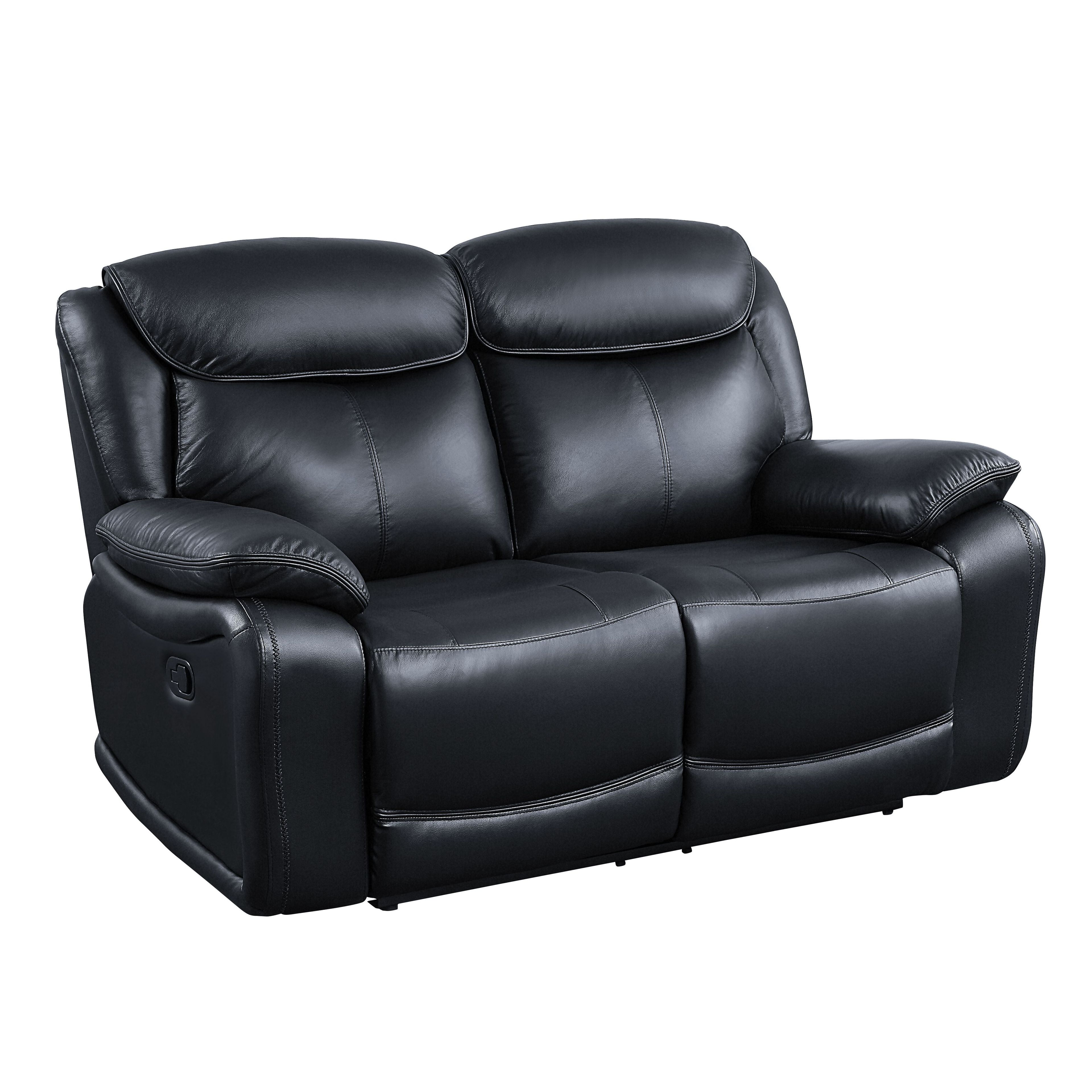 Ralorel Black Leather Loveseat with Pillow-top Arm