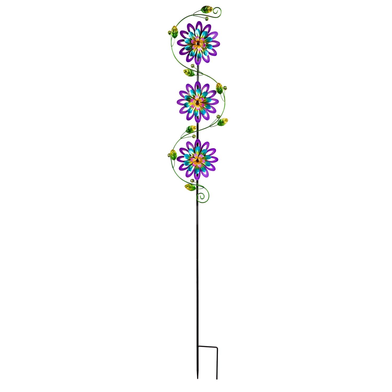 71" Violet Trio Garden Stake with Spinning Flowers